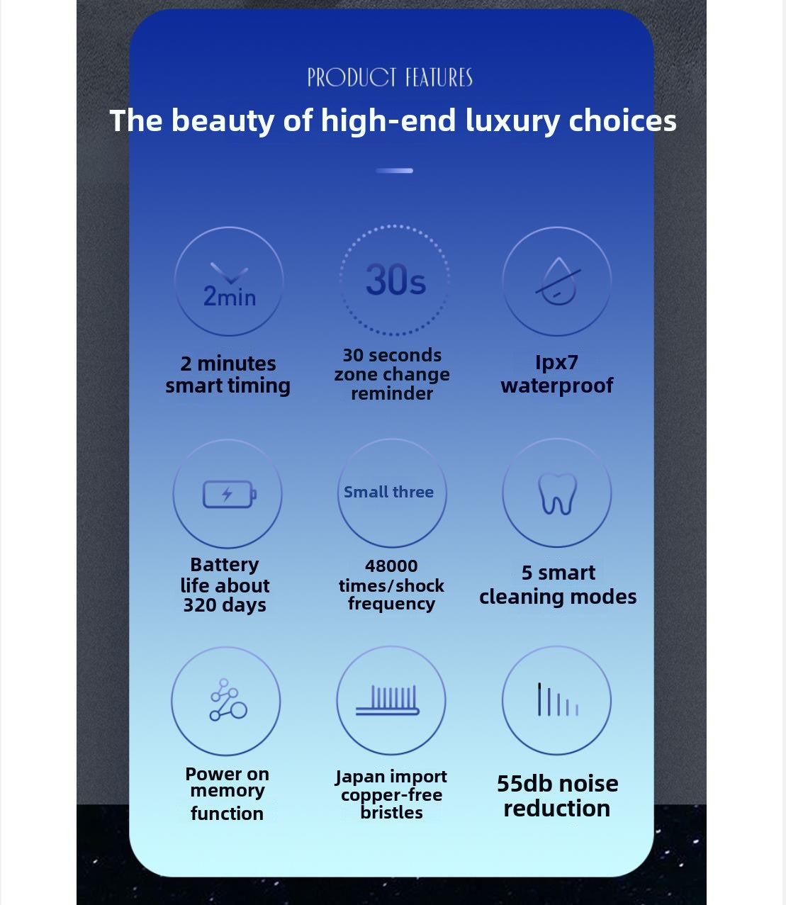 Inductive charging, 5 brush heads, 5 gear modes, soft bristles, smart magnetic levitation sonic electric toothbrush. Suitable for adult men and women electric toothbrushes,
