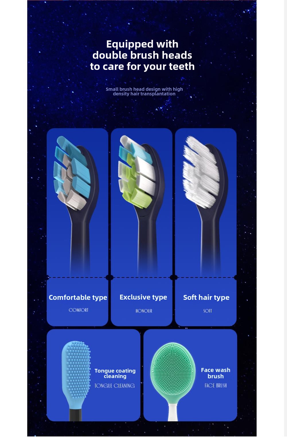 Inductive charging, 5 brush heads, 5 gear modes, soft bristles, smart magnetic levitation sonic electric toothbrush. Suitable for adult men and women electric toothbrushes,