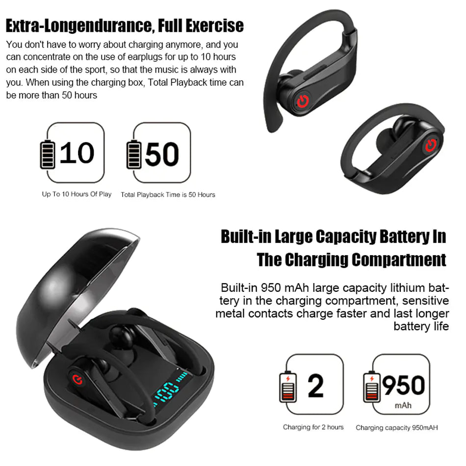 Q62 True Wireless Earbuds with 9D Surround Sound - Bluetooth 5.3 Stereo Headphones for Sports, Calls & Music