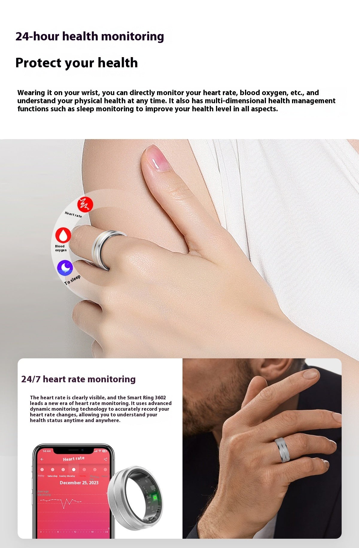 New Unisex Smart Ring | Heart Rate & Blood Oxygen Monitor | Multi-Sport Fitness Tracker | IP68 Waterproof | Android & iOS Compatible”