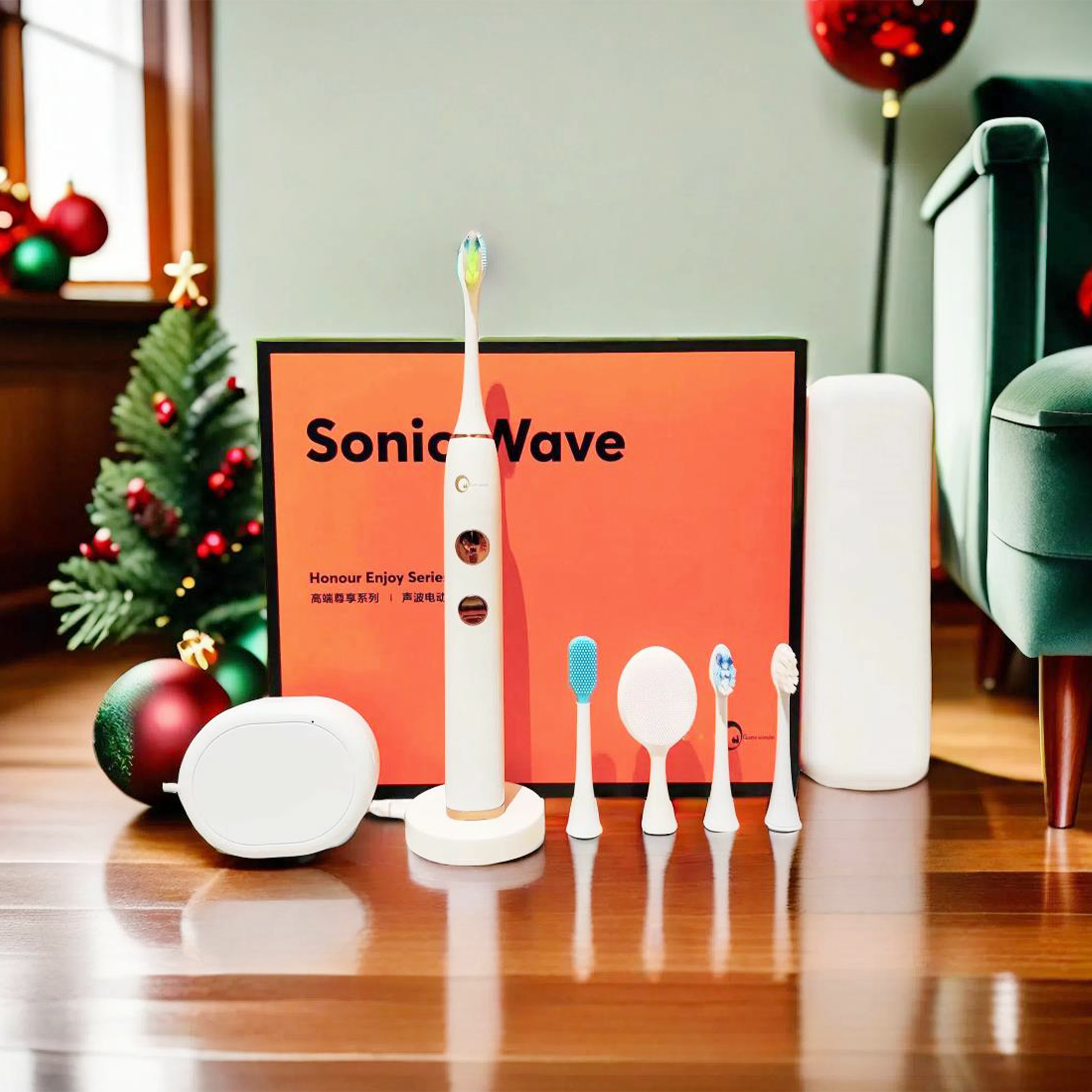 Inductive charging, 5 brush heads, 5 gear modes, soft bristles, smart magnetic levitation sonic electric toothbrush. Suitable for adult men and women electric toothbrushes,