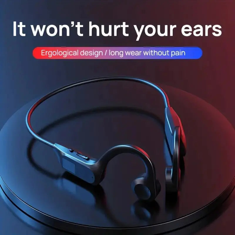 Wireless Bone Conduction Neckband Headphones w/ Display, Bluetooth 5.2, IPX7 Waterproof, Stereo Sound, 8+ Hours Playtime