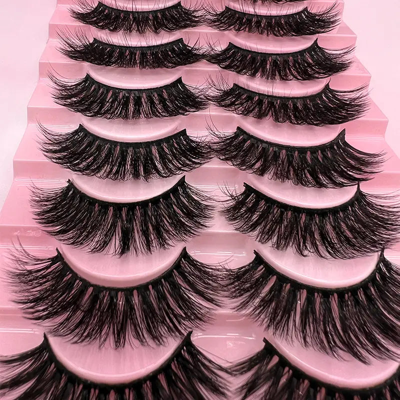 Luxury 3D Faux Mink Lash Set - 10 Pairs Ultra-Fluffy Curled Lashes for Natural Volume