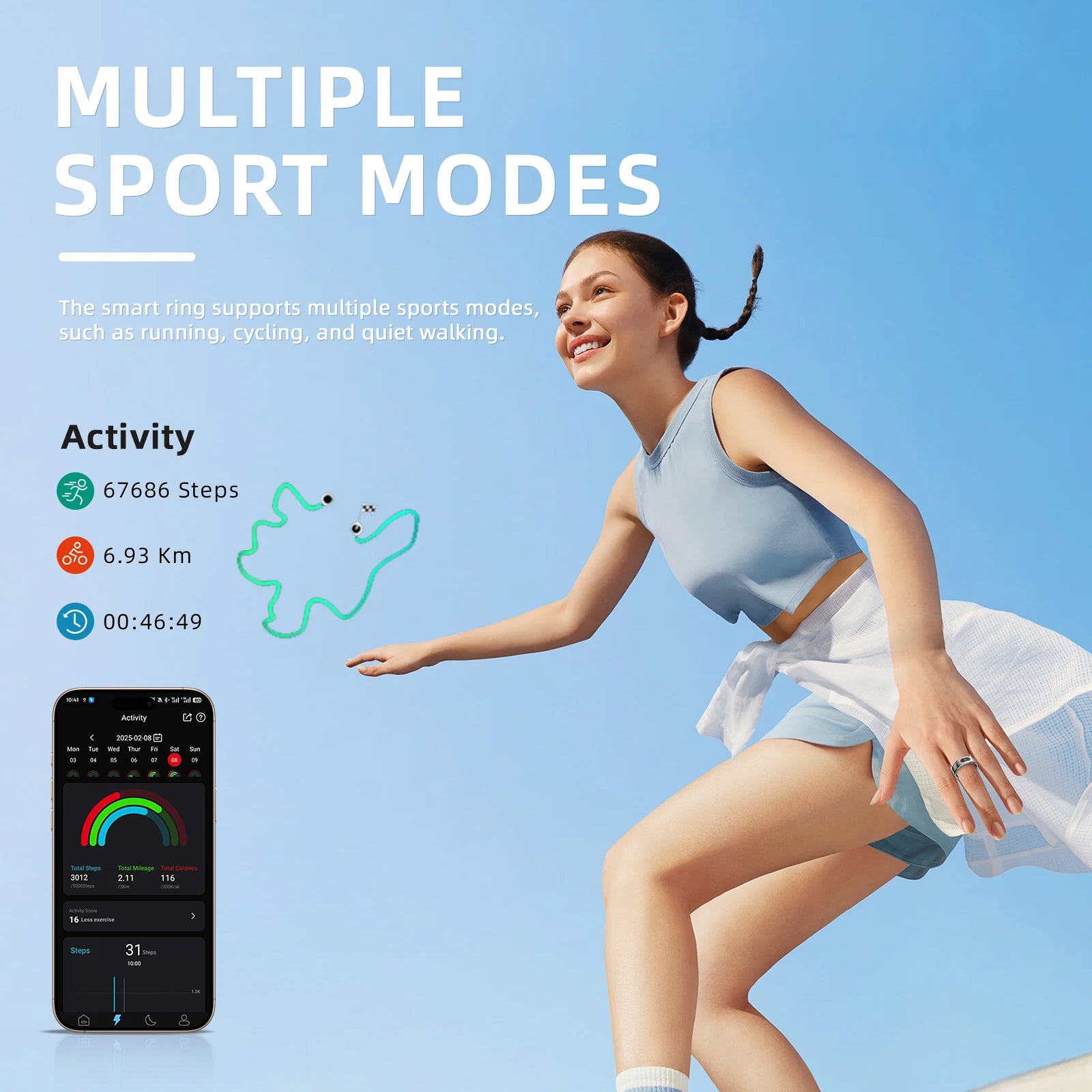 Smart Fitness Ring - Sleep/HR Monitor, Alerts, Gesture Control, LED