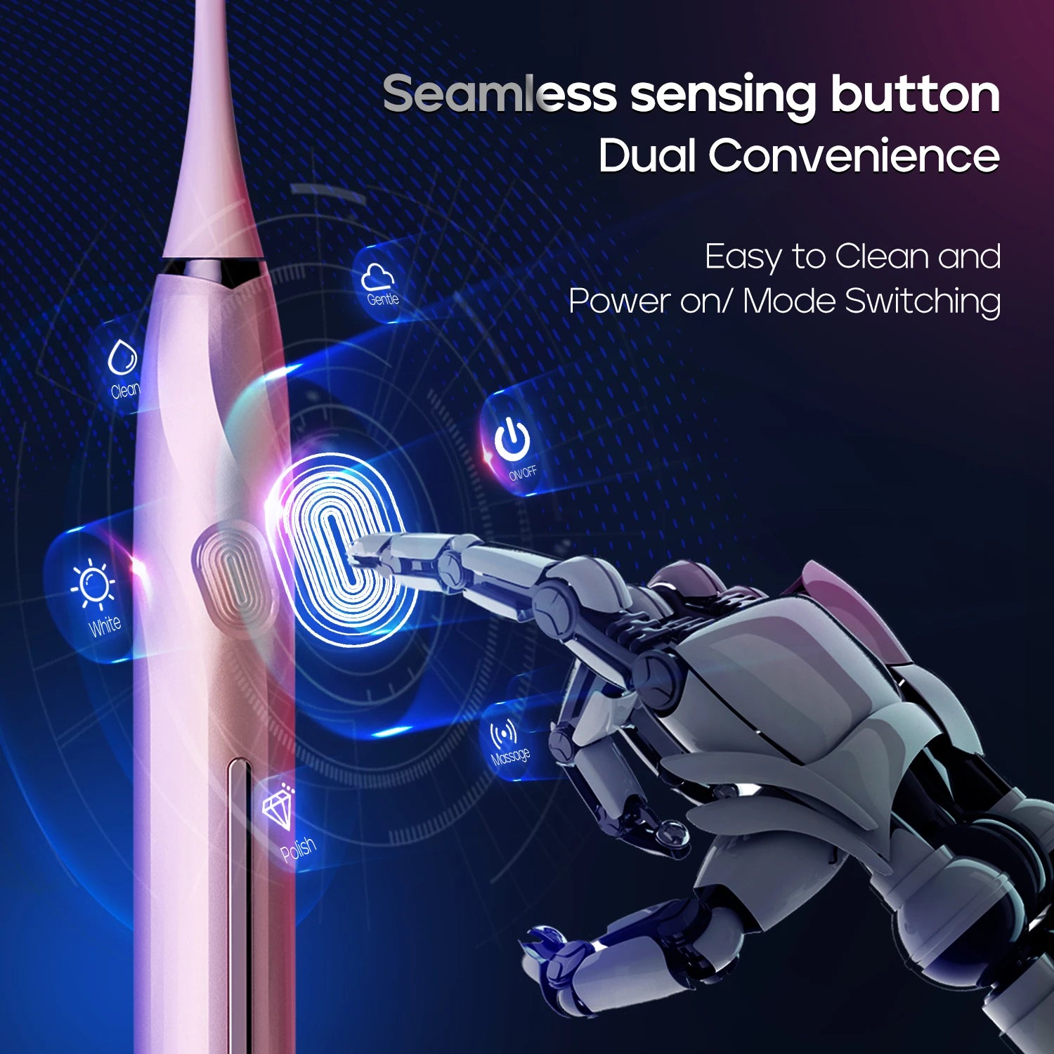 SEAGO SG2752 Rechargeable Sonic Electric Toothbrush Seamless Button Adult Dental Care 5 Modes Pressure Sensor Deep Clean