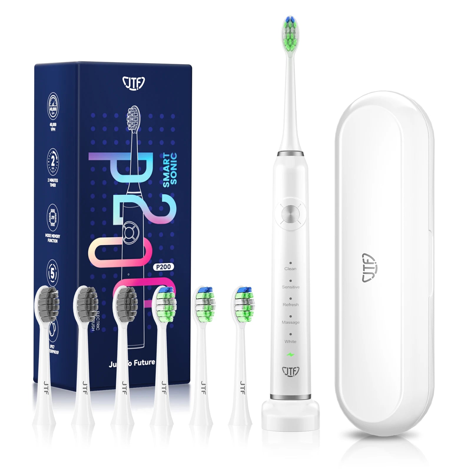 JTF P200 SONIC ELECTRIC TOOTHBRUSH CUSTOM BRAND WITH EXTRA BRUSH HEADS
