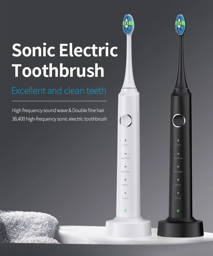 Hot Sale Cheap Automatic Sonic Toothbrush Slim Smart Rechargeable Teeth Whitening Black Electric Toothbrush with Charger Adults