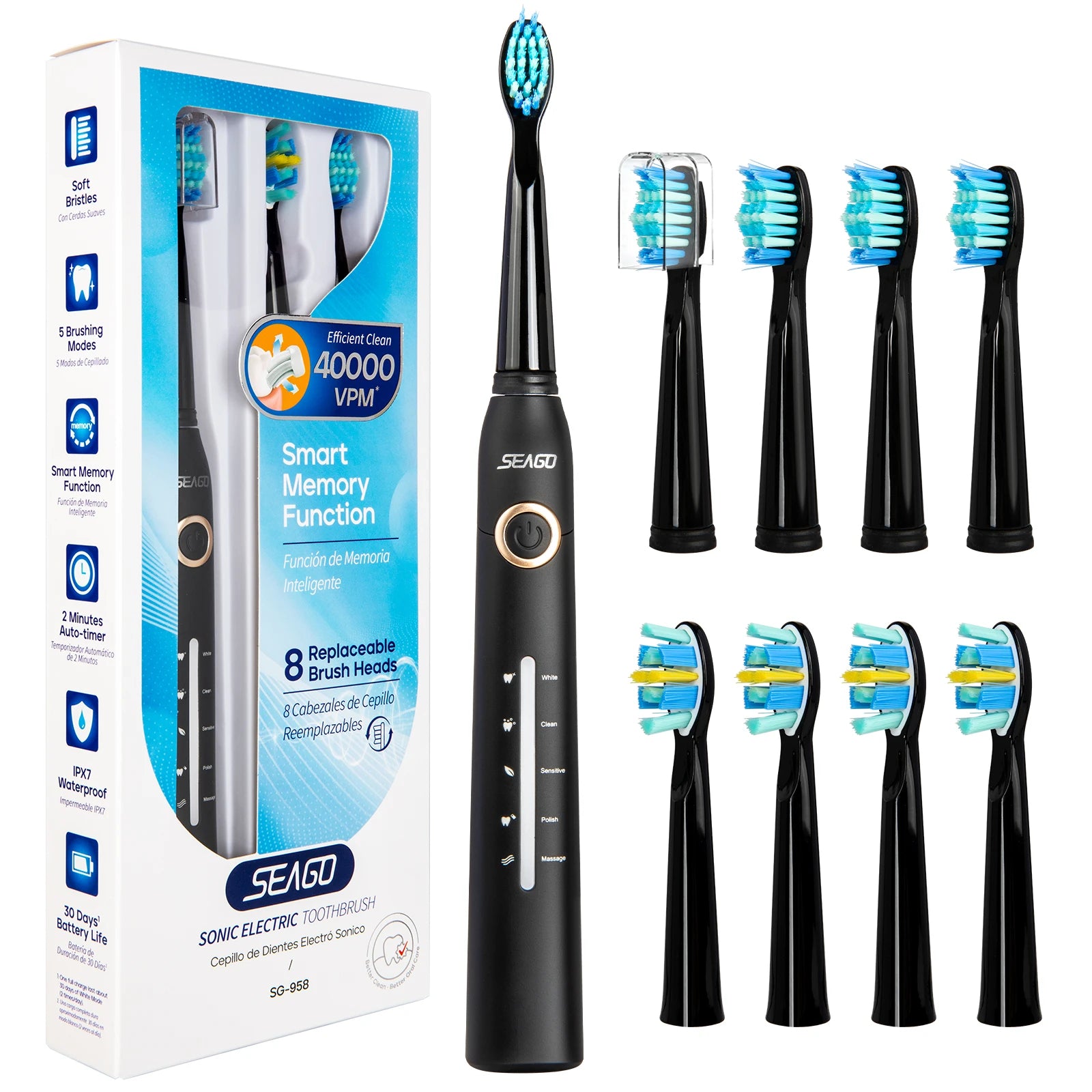SEAGO SG958 Manufacturer 5 Modes Deep Clean Oral Care Smart 40000 VPM Rechargeable 4 Hours Fast Charge Sonic Electric Toothbrush