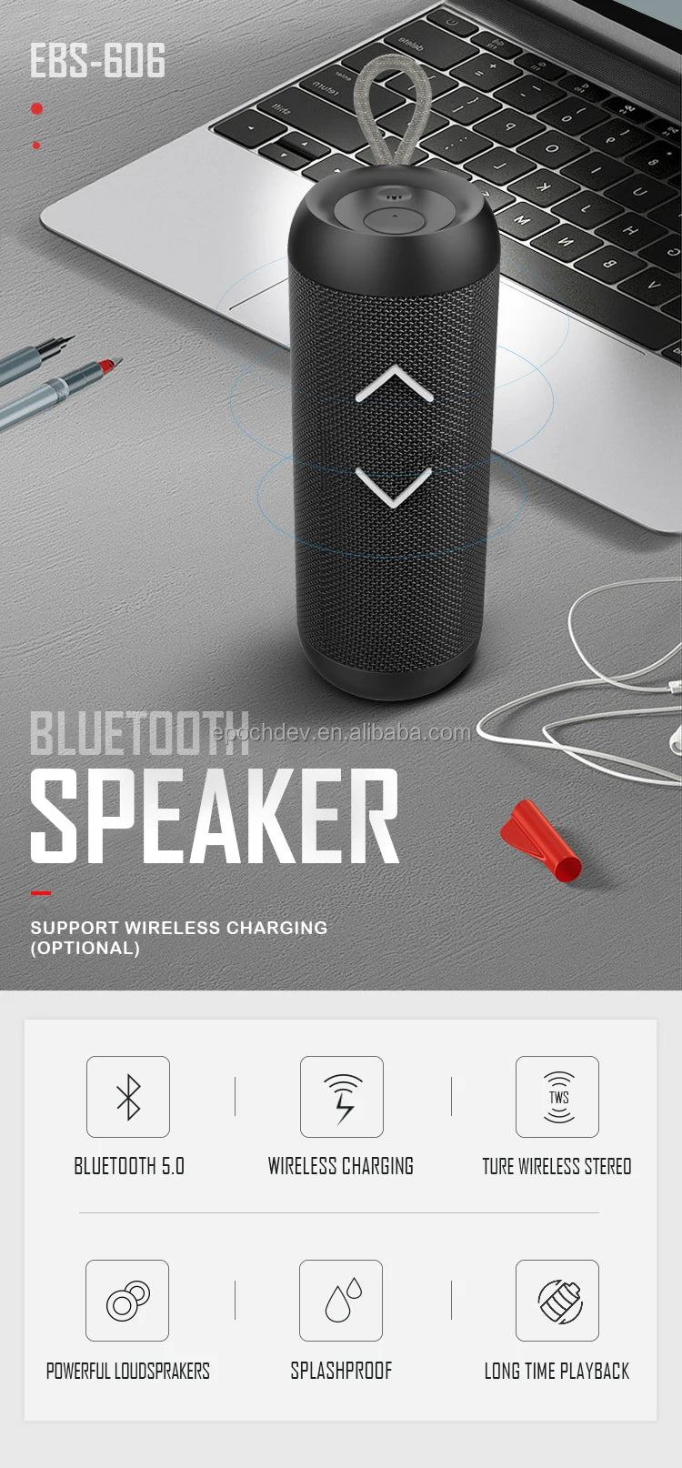 Hot Selling EBS-606 14W Powerful Bass for Bluetooth Speaker Fabric Mesh Handle Wireless Charging Function for Computer Sound Box