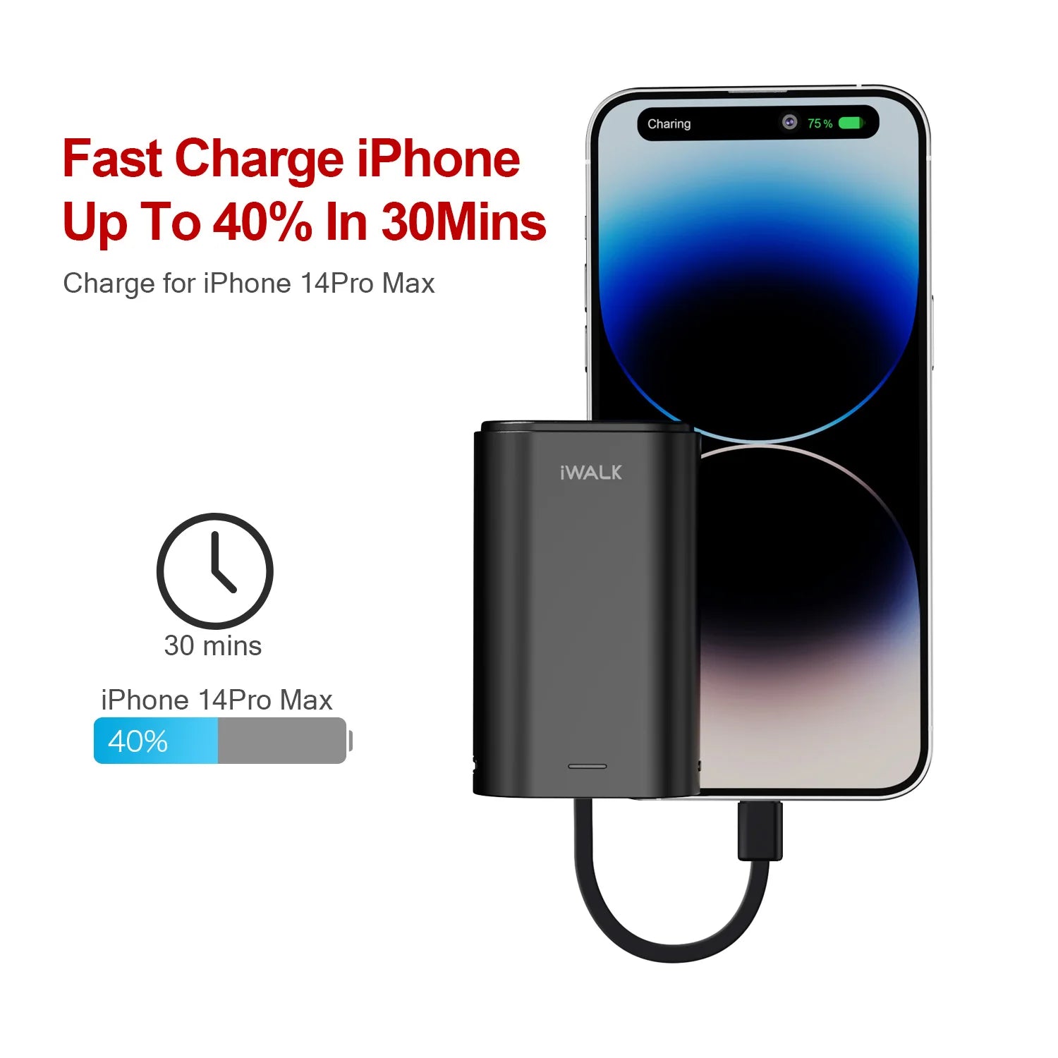 Mobile Phone Accessories Fast Charge Super Compact Portable Charger 9000mAh Built-in iPhone Cable Power Banks for Smart Phone