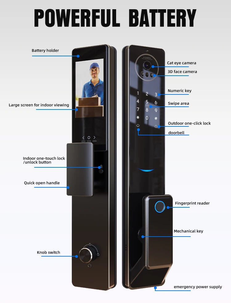 CNC Processing Technology 4.5-inch Large Screen 3D Face Video Intercom WIFI Smart Door Lock with Camera and Fingerprint