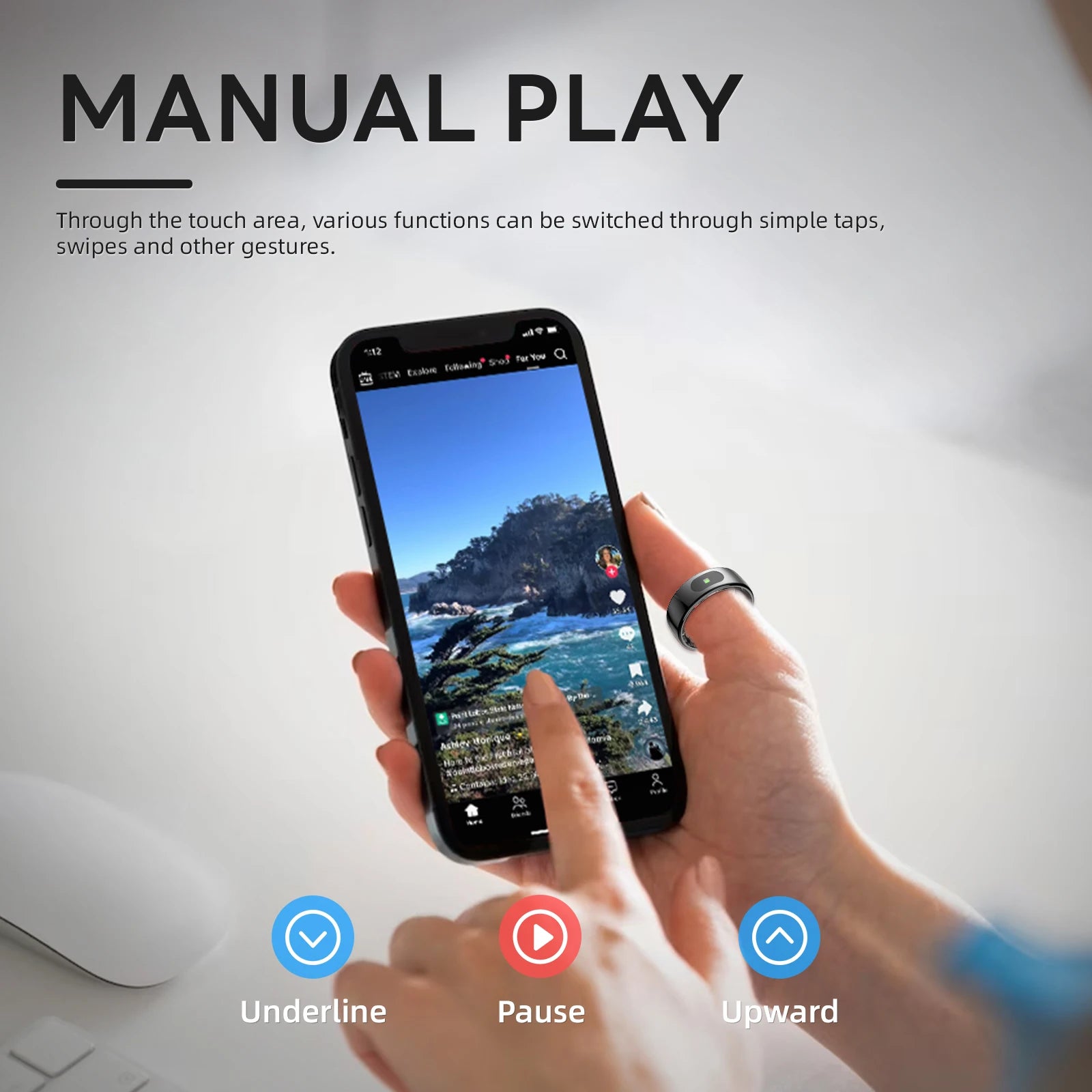 Smart Fitness Ring - Sleep/HR Monitor, Alerts, Gesture Control, LED
