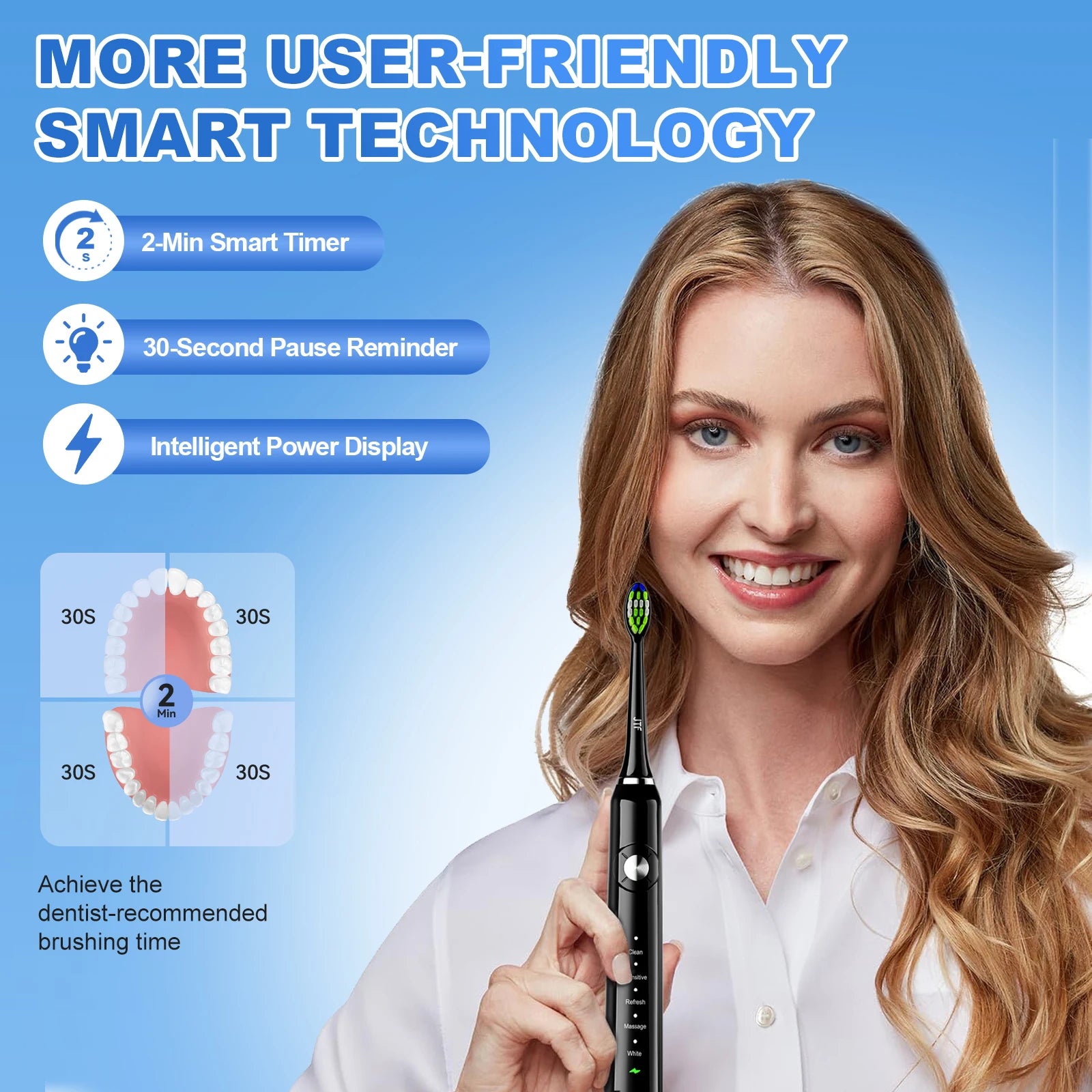JTF P200 SONIC ELECTRIC TOOTHBRUSH CUSTOM BRAND WITH EXTRA BRUSH HEADS