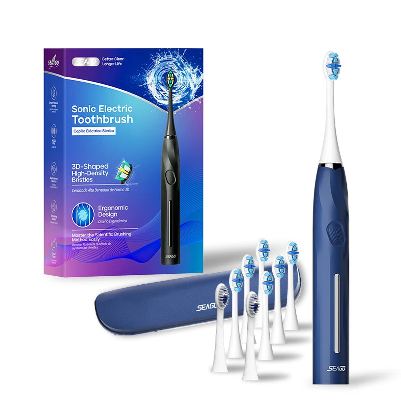 SEAGO SG2752 Rechargeable Sonic Electric Toothbrush for Adult Seamless Button Dental Care 5 Modes Pressure Sensor Deep Clean