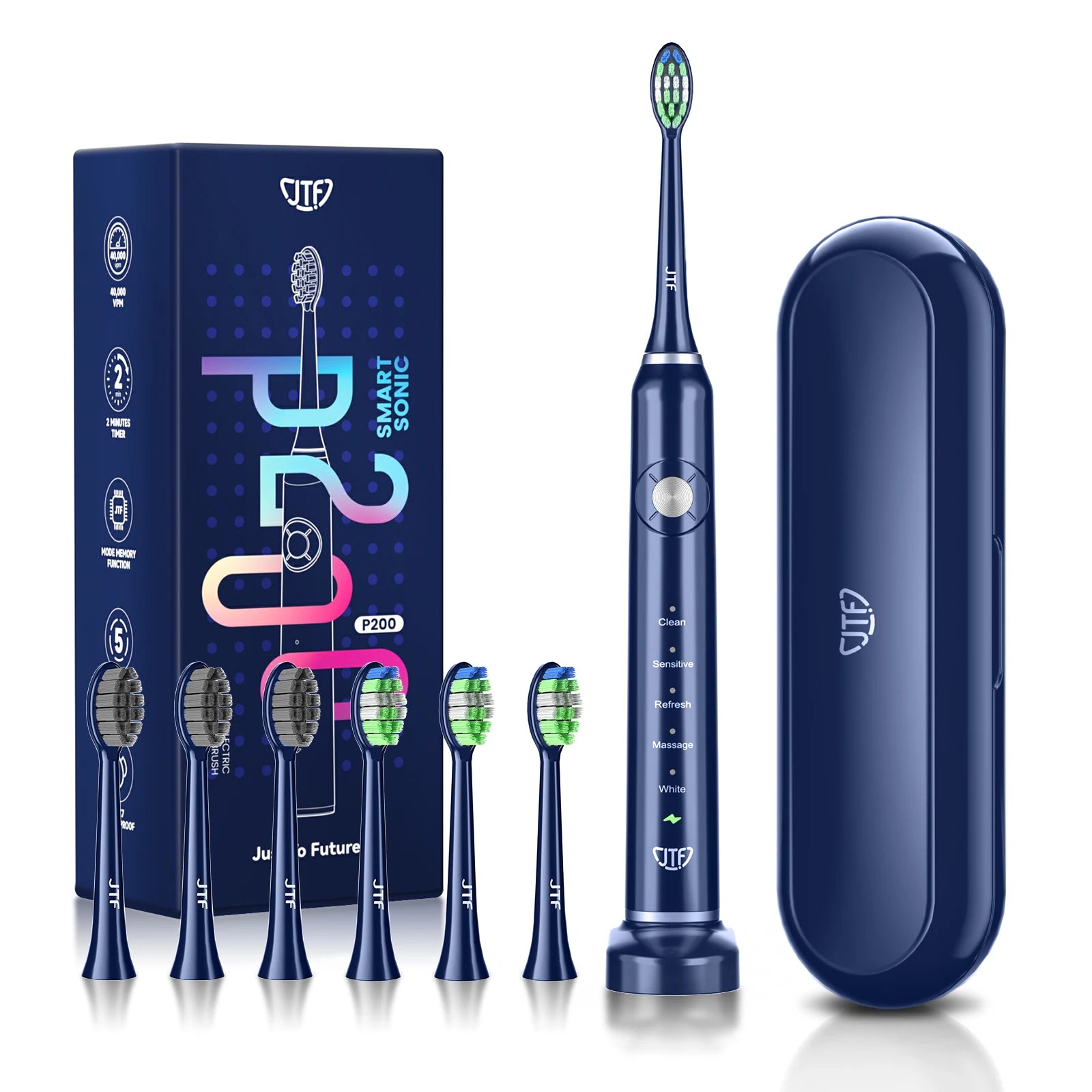 JTF P200 SONIC ELECTRIC TOOTHBRUSH CUSTOM BRAND WITH EXTRA BRUSH HEADS