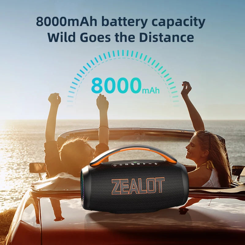 ZEALOT P12 60W Portable Speaker IPX6 Waterproof Outdoor Speaker with Handle Stereo Loud Sound Deep Bass