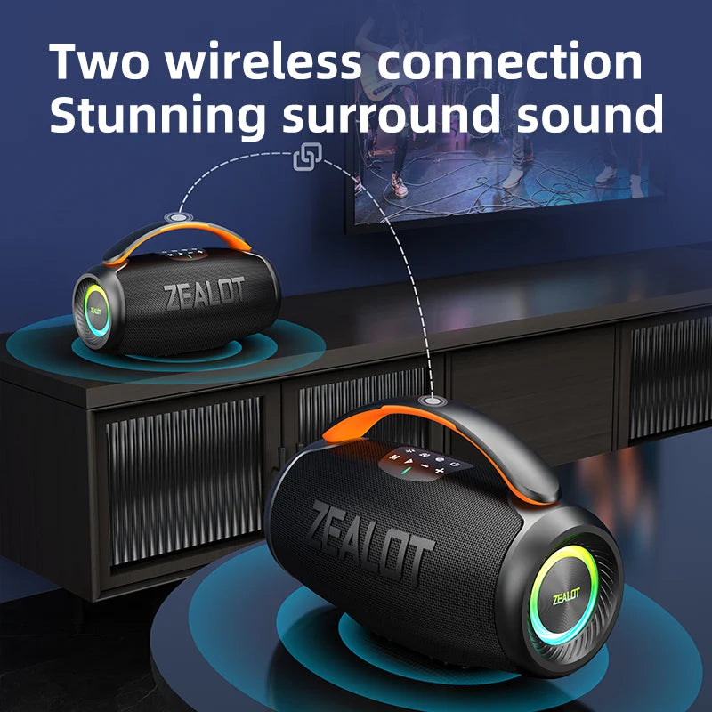 Zealot P11 Portable Blue Tooth Speaker 50W Output Power with RGB LED Lighting 6000mAh