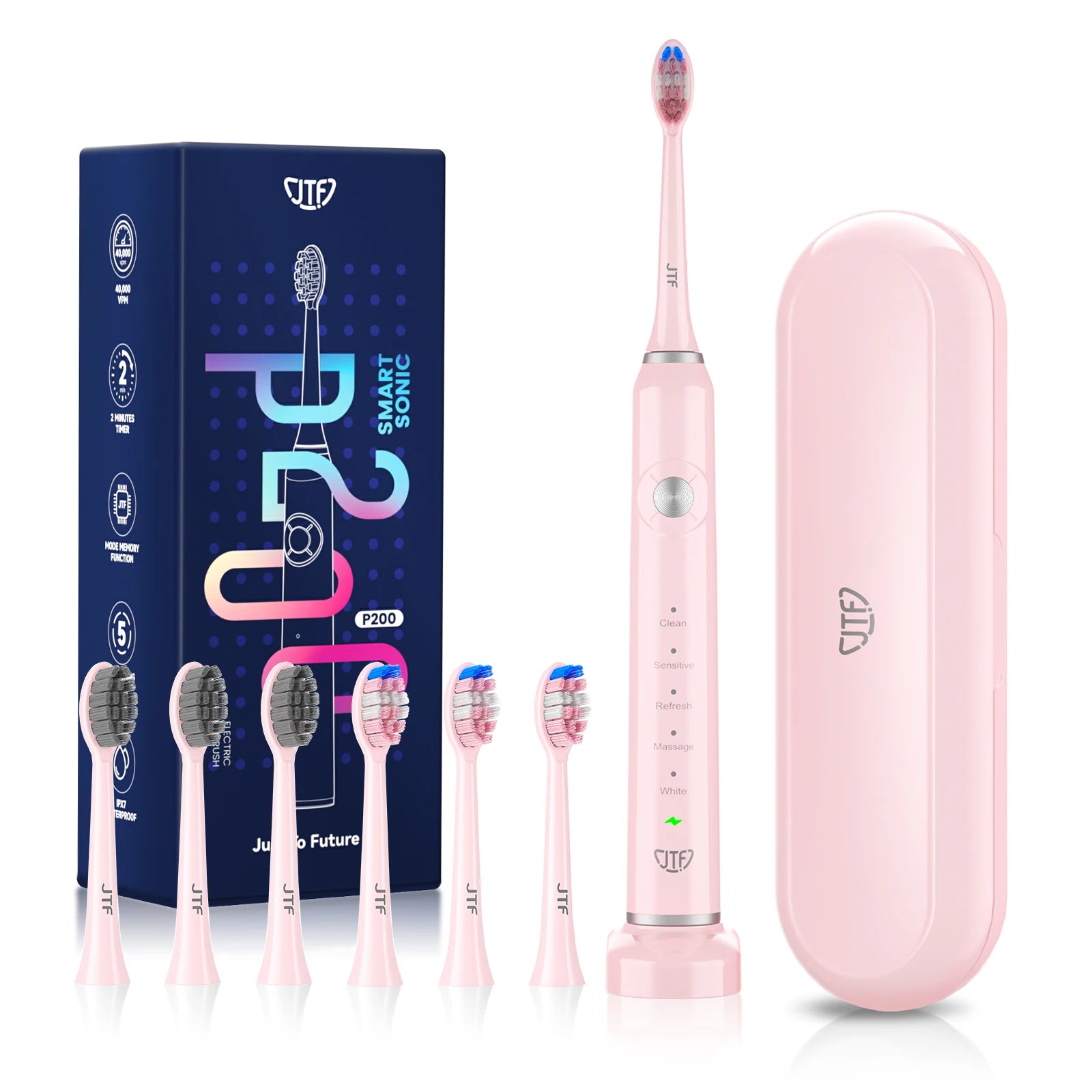 JTF P200 SONIC ELECTRIC TOOTHBRUSH CUSTOM BRAND WITH EXTRA BRUSH HEADS