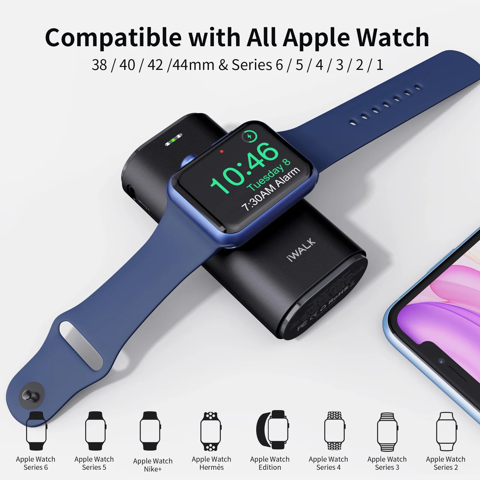 2025 Trending iPhone Iwatch Magnetic Wireless Power Bank 9000mah High Capacity Small Size Portable Charger with Bulit-in Cable
