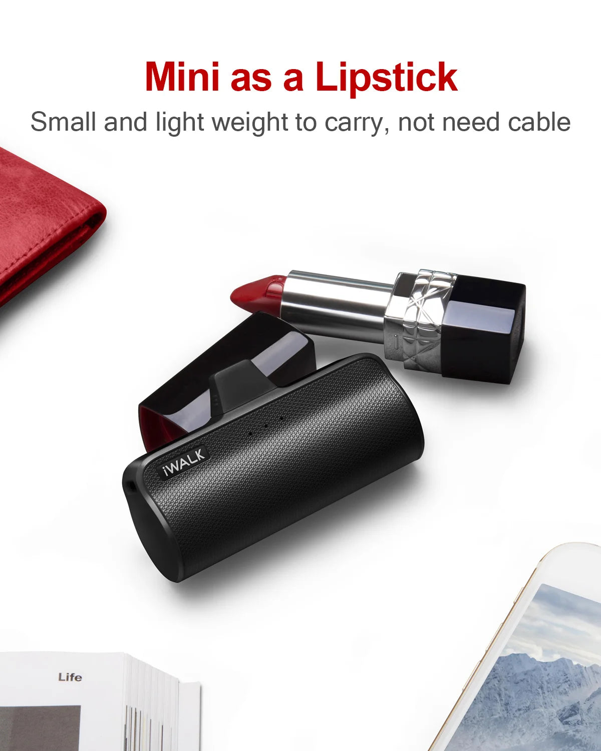Best Seller 2025 Unique Mini Power Bank 3350mAh Fast Charging Lipstick Size Phone Portable Charger for iPhone Local US Stock