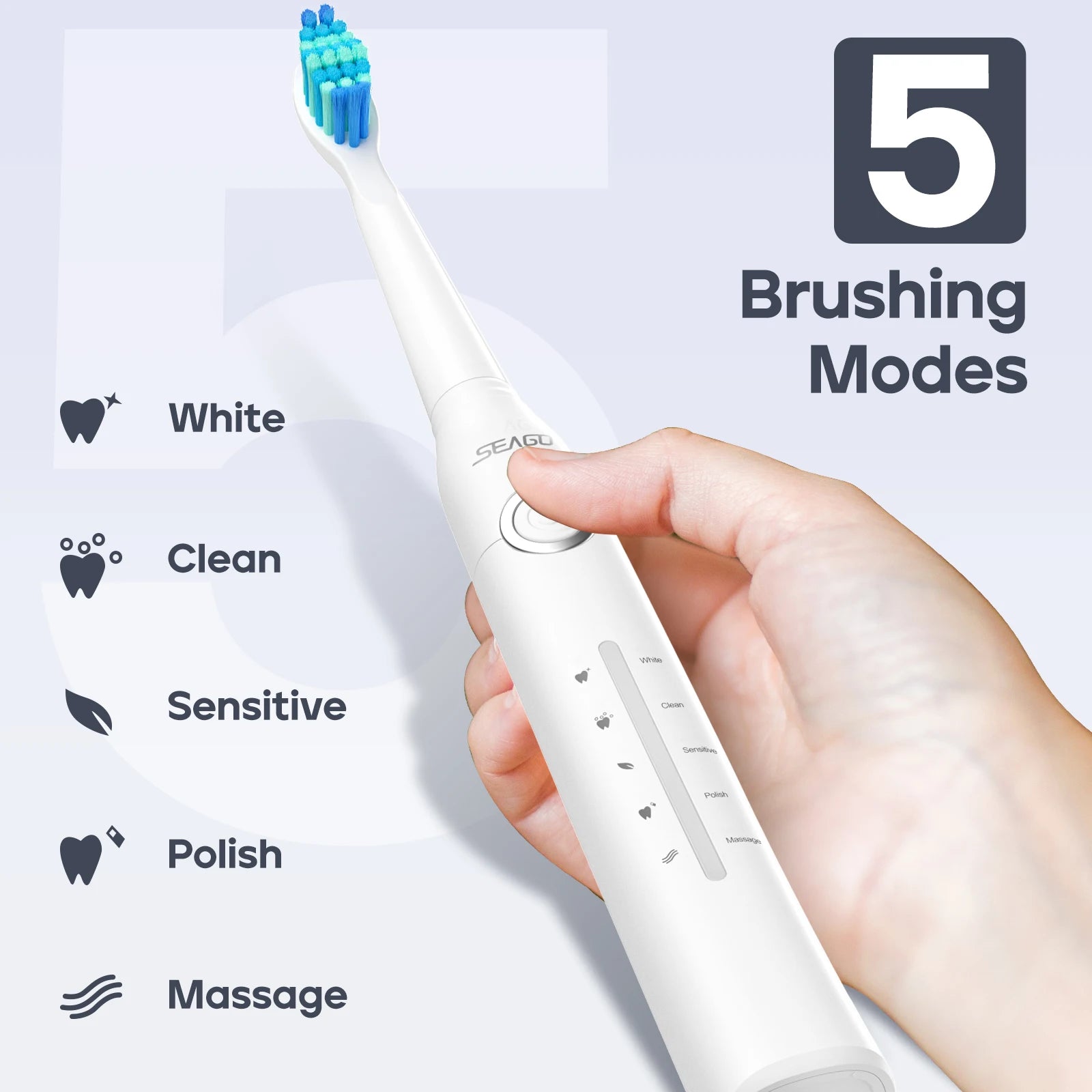 SEAGO SG958 Manufacturer 5 Modes Deep Clean Oral Care Smart 40000 VPM Rechargeable 4 Hours Fast Charge Sonic Electric Toothbrush