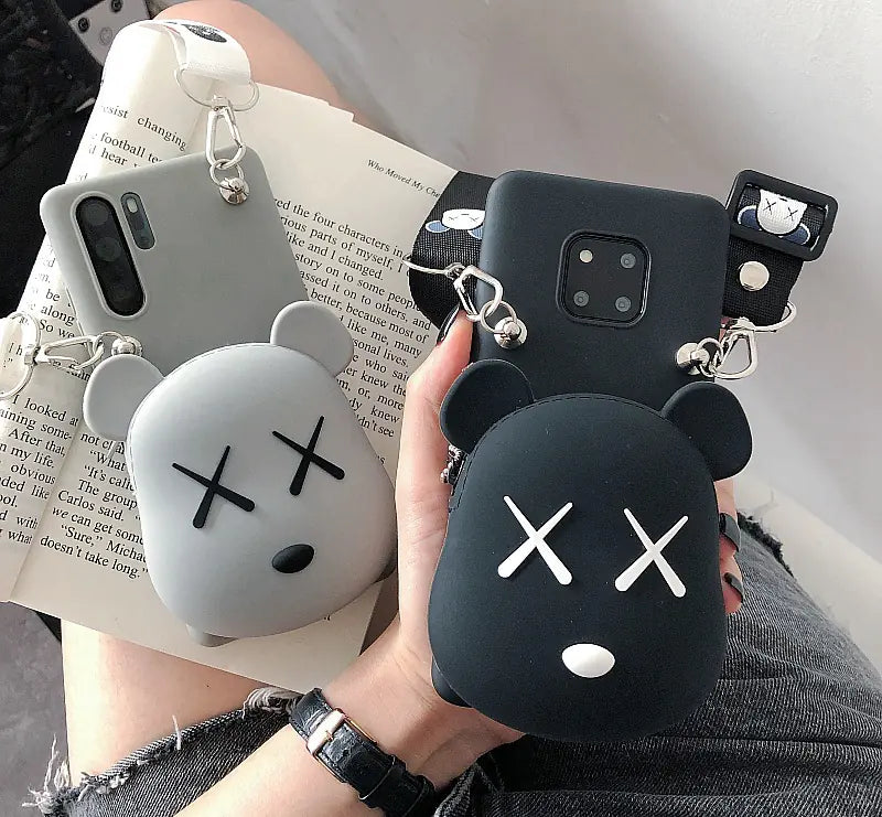 Cartoon Silicone Neck Wallet and Phone Case Cover