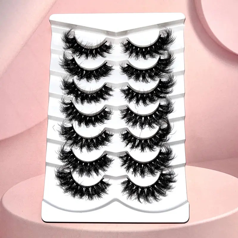 7-Pair 3D Mink False Lashes - Natural Voluminous Ultra-Long Lashes for Flattering Eye Look
