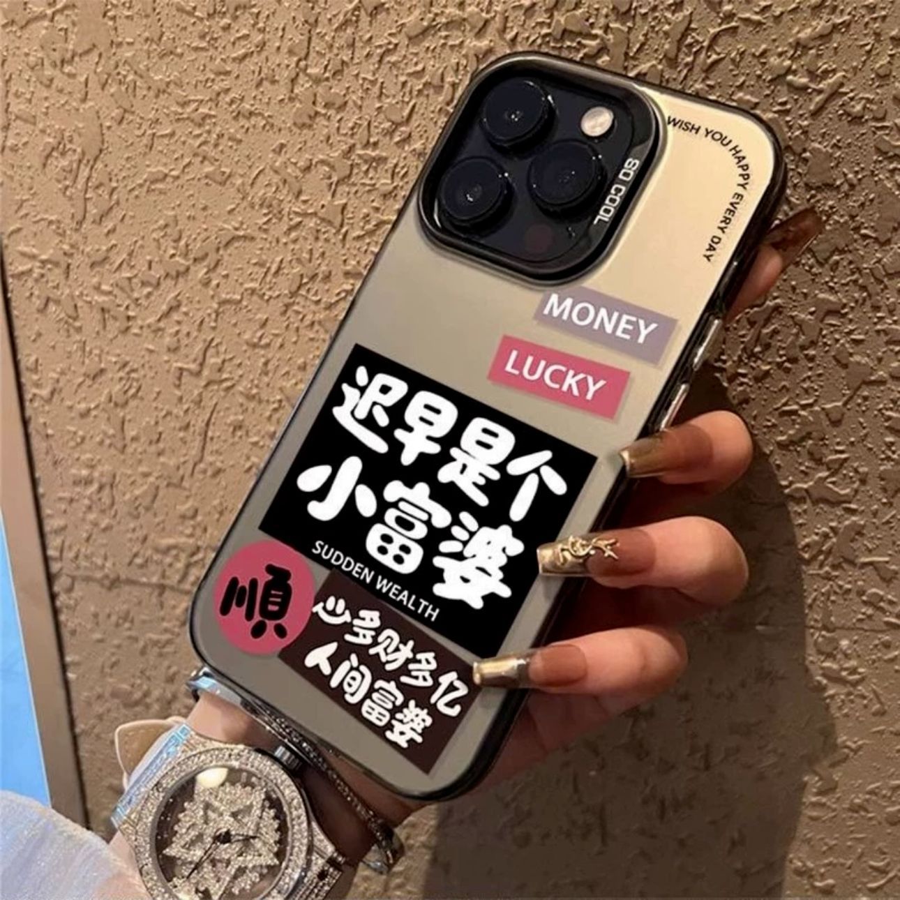 Business case for Apple 15PROMAX cartoon hard case IMD color silver anti-drop iPhone 13 mobile phone case iPhone 16