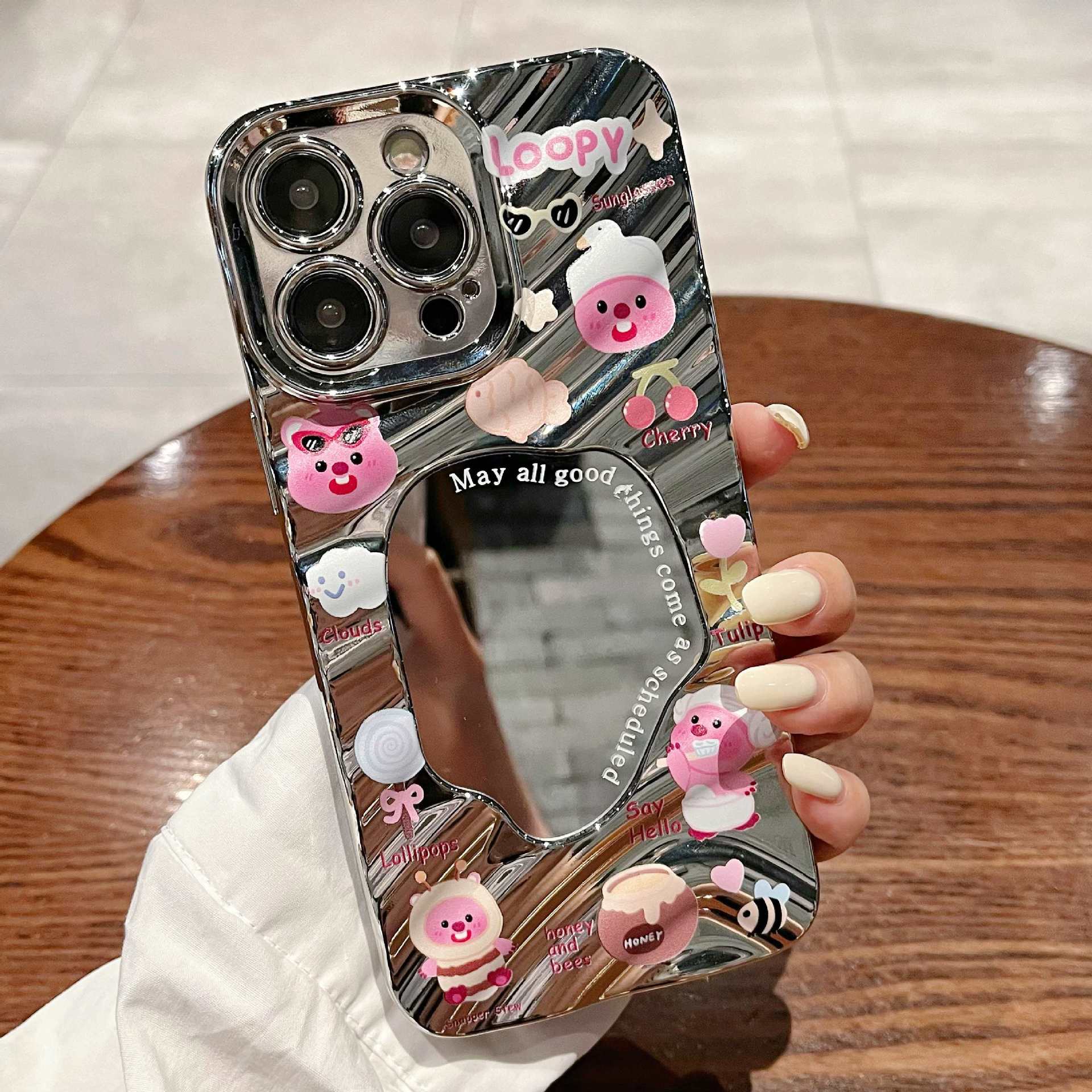 Wave mirror for iphone16 electroplated mobile phone case xr cute beaver apple 13 all-inclusive tpu protective case 7