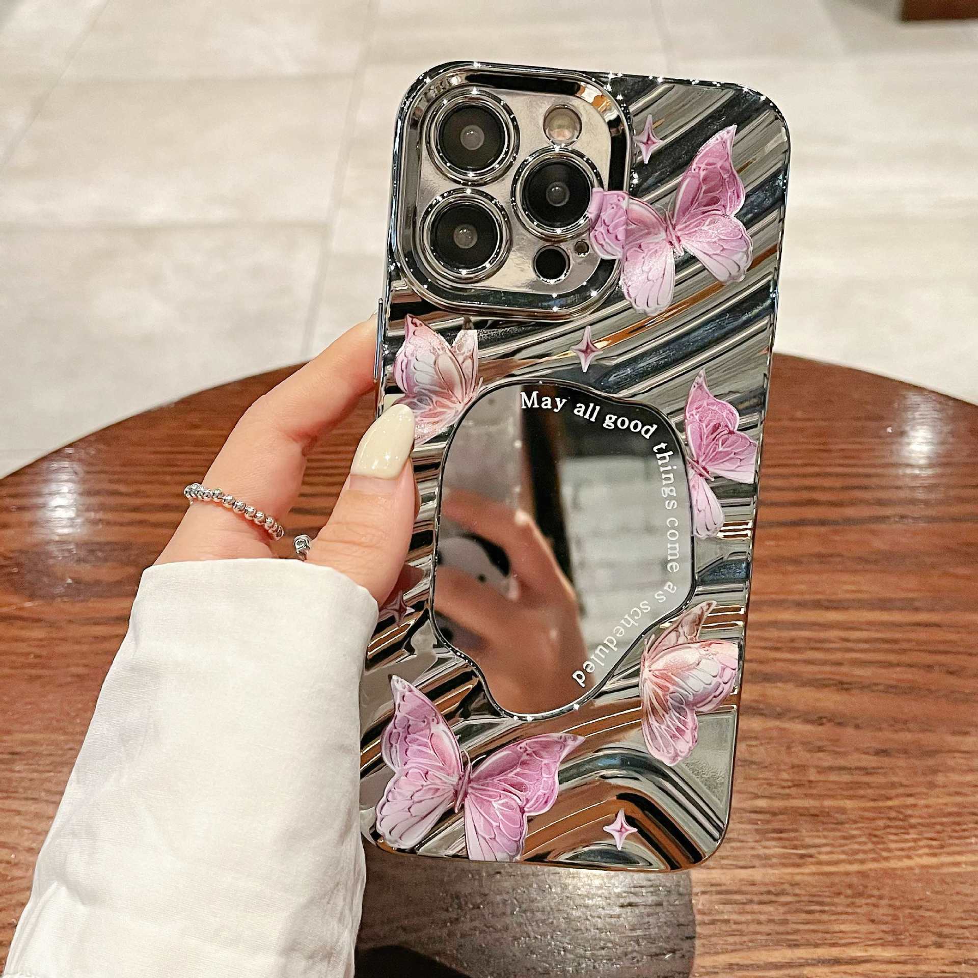 Premium sense applies to iphone16 purple butterfly mobile phone case ins apple 15 electroplated mirror 14 protective case female