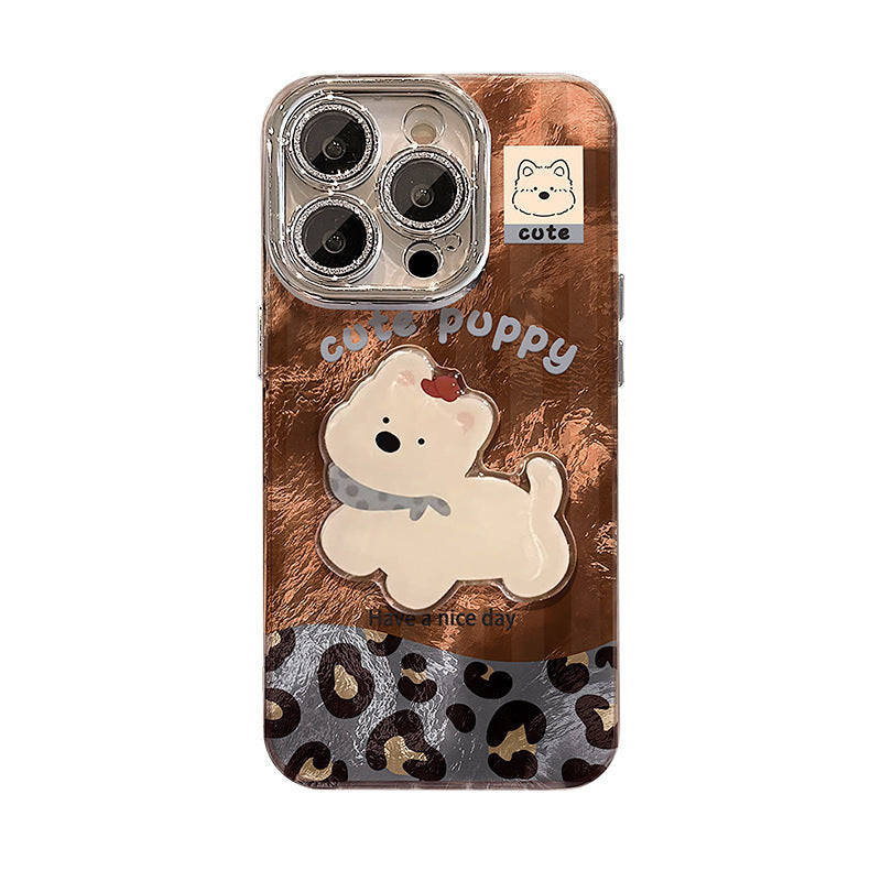 Cute puppy bracelet iPhone12 for iPhone16 Pro mobile phone case iPhone15 leopard print glacier pattern iPhone14 splicing 13 lens film X
