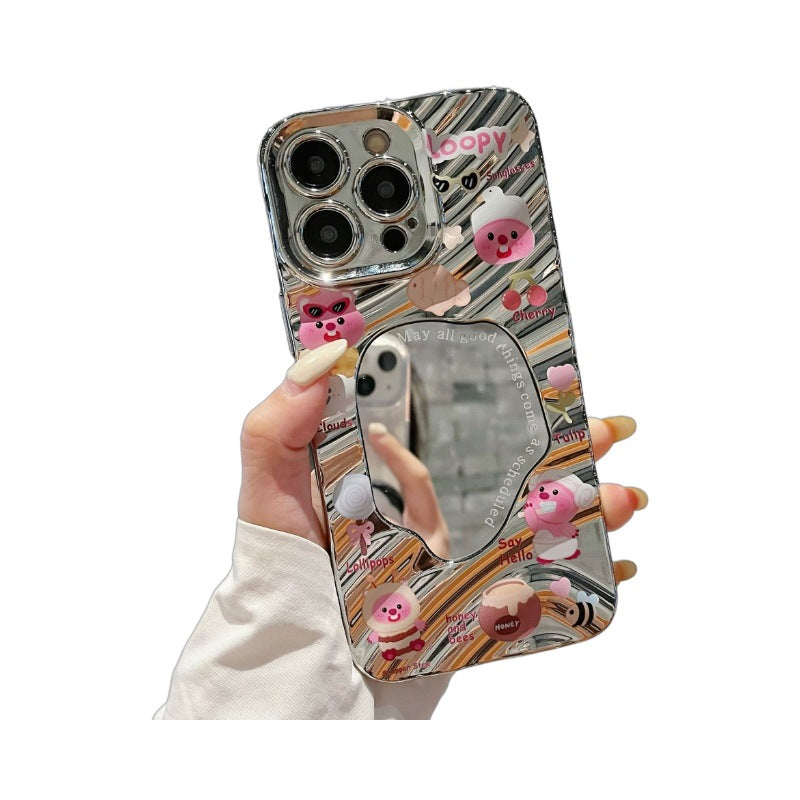 Wave mirror for iphone16 electroplated mobile phone case xr cute beaver apple 13 all-inclusive tpu protective case 7