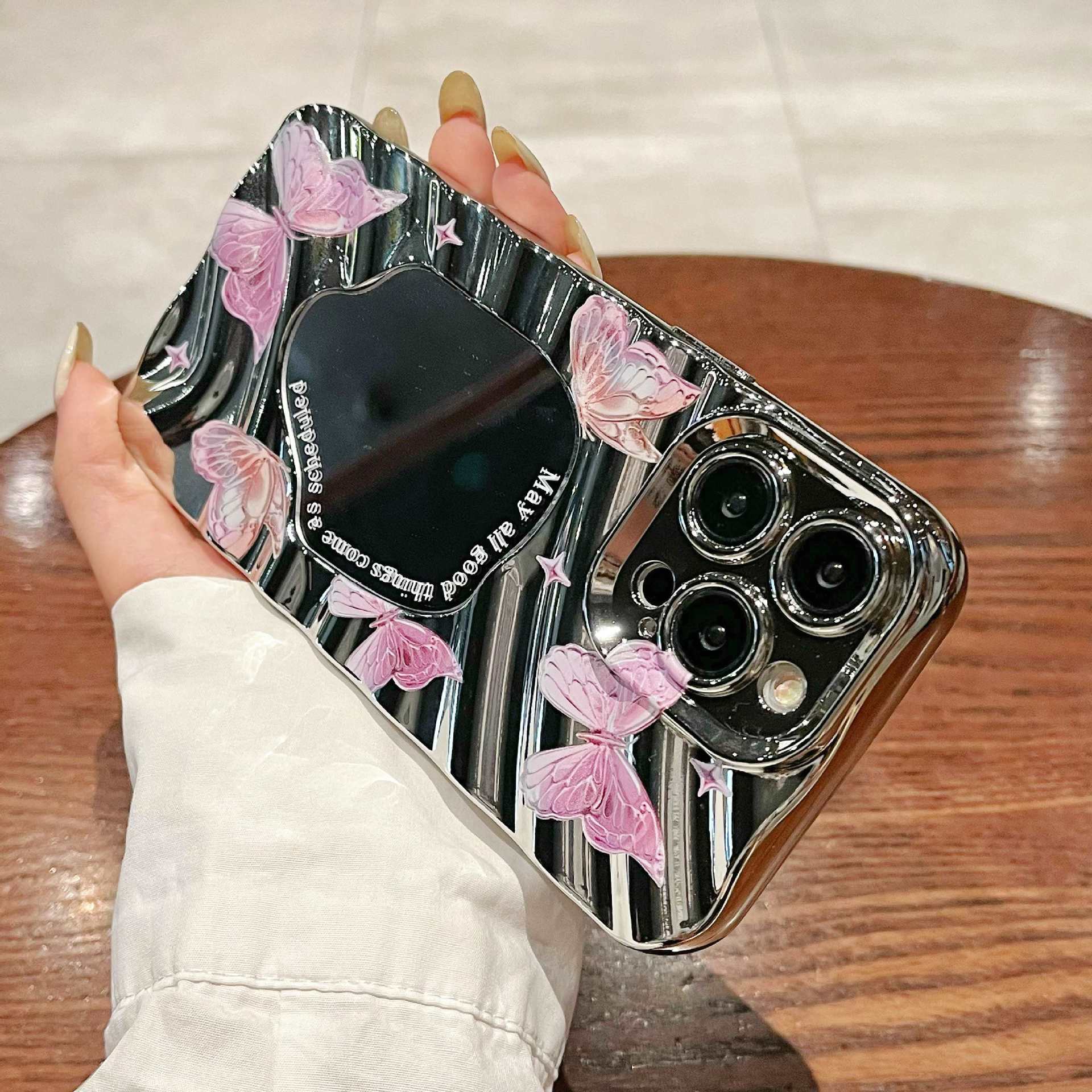 Premium sense applies to iphone16 purple butterfly mobile phone case ins apple 15 electroplated mirror 14 protective case female