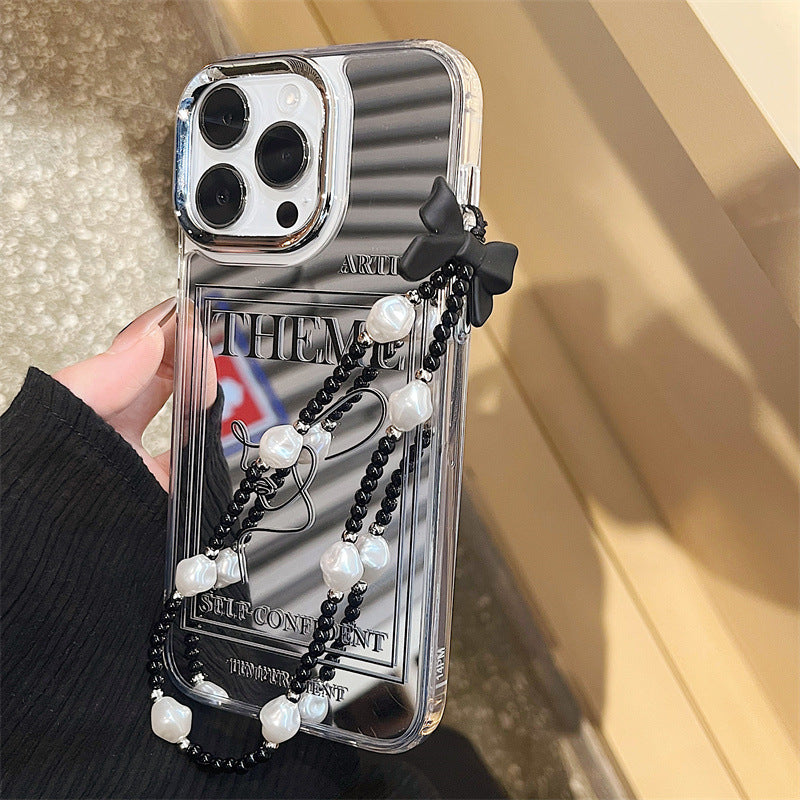 Stylish high-end Apple 16Promax niche mobile phone case iphone15 mobile phone chain 12 three-in-one mirror case iphone14Pro mobile phone case wholesale