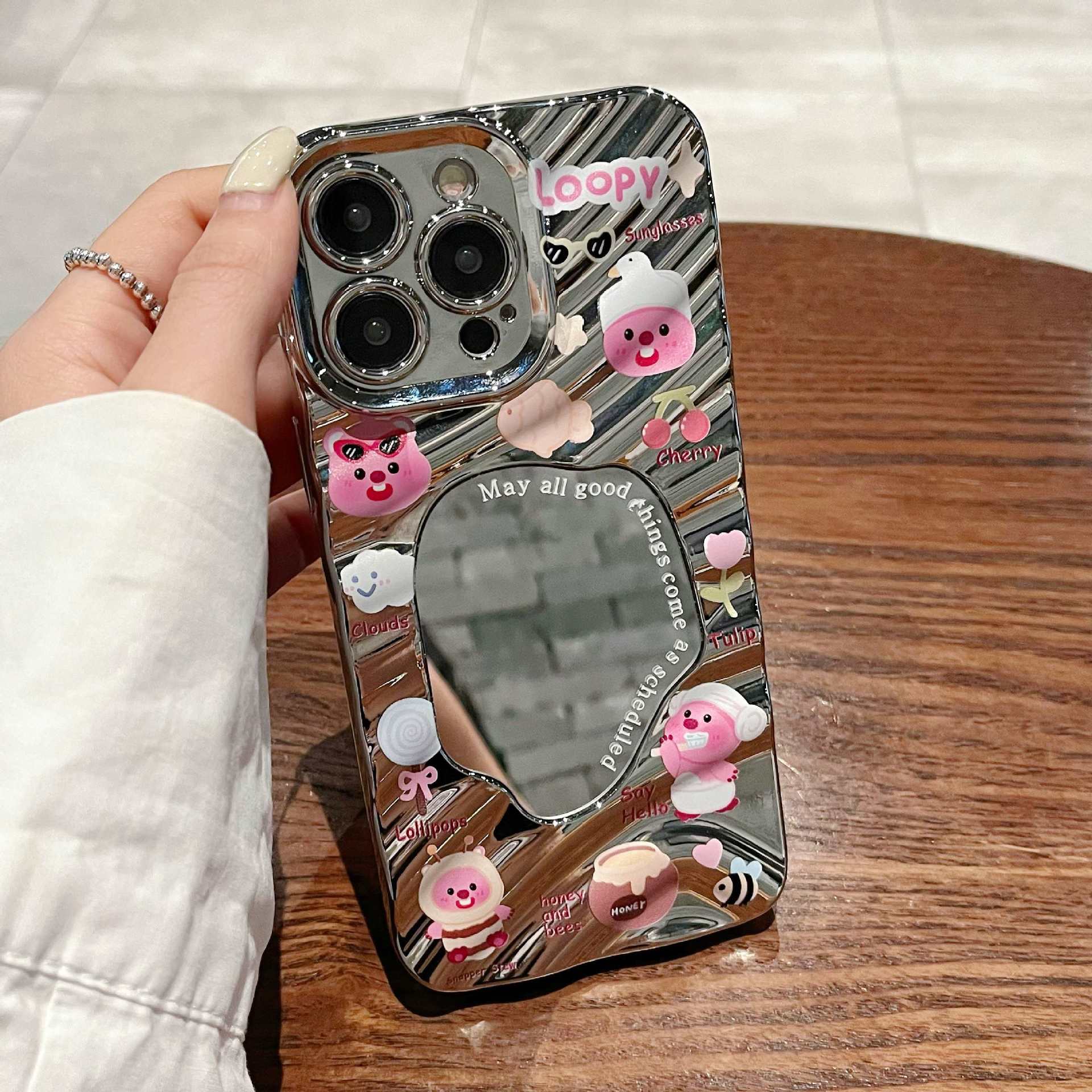 Wave mirror for iphone16 electroplated mobile phone case xr cute beaver apple 13 all-inclusive tpu protective case 7