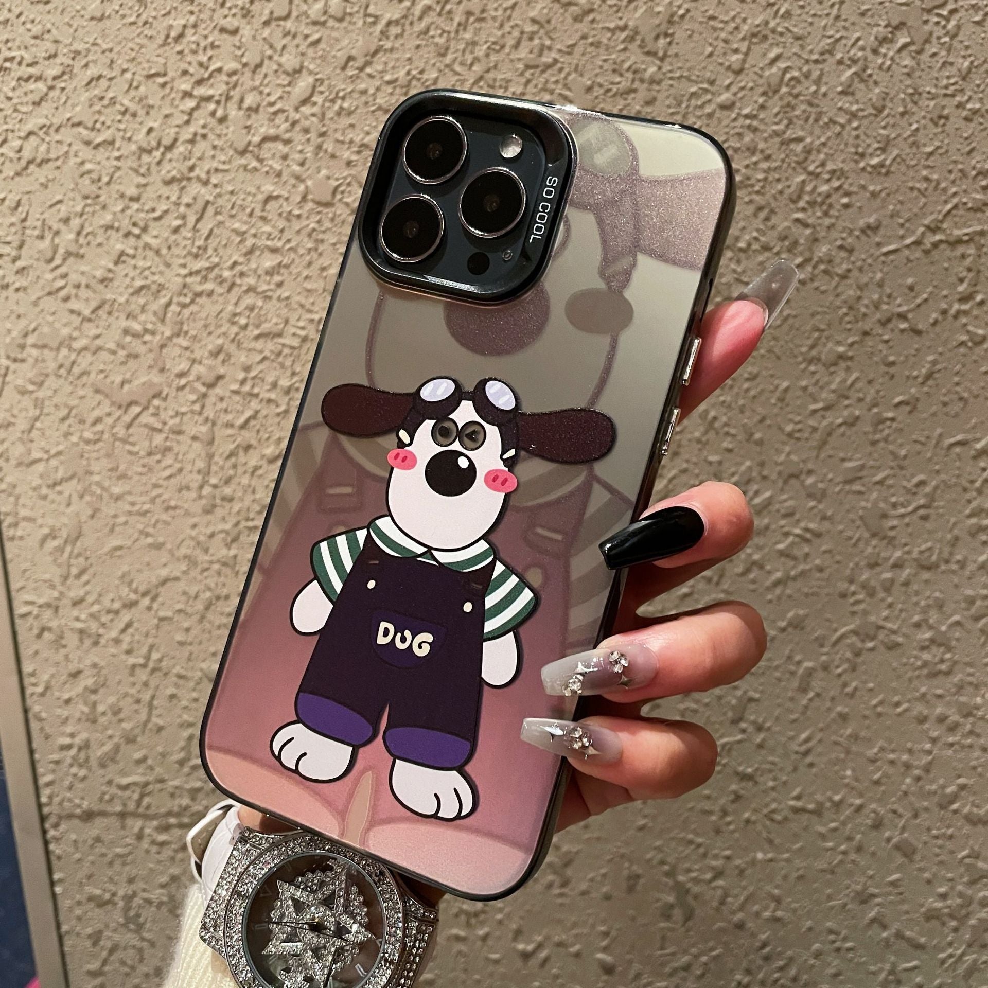 Business case for Apple 15PROMAX cartoon hard case IMD color silver anti-drop iPhone 13 mobile phone case iPhone 16