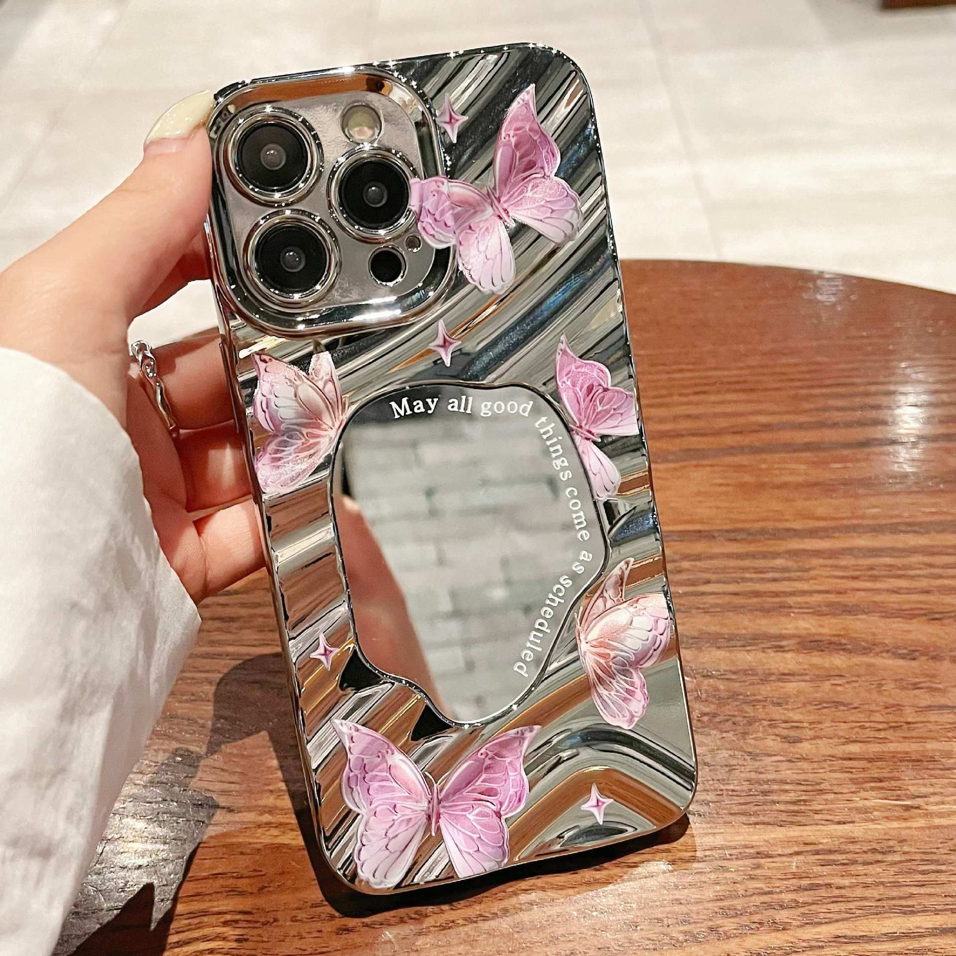 Premium sense applies to iphone16 purple butterfly mobile phone case ins apple 15 electroplated mirror 14 protective case female
