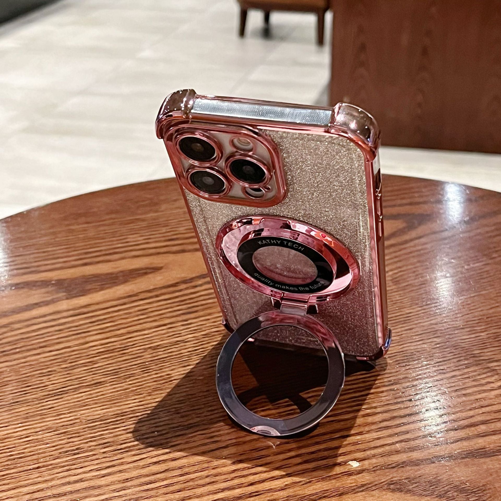 iPhone16 electroplated four-corner anti-drop mobile phone case magnetic suction bracket is suitable for Apple 15 gradual change glitter protective cover 13