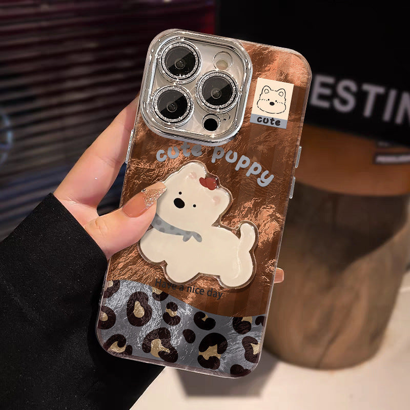 Cute puppy bracelet iPhone12 for iPhone16 Pro mobile phone case iPhone15 leopard print glacier pattern iPhone14 splicing 13 lens film X