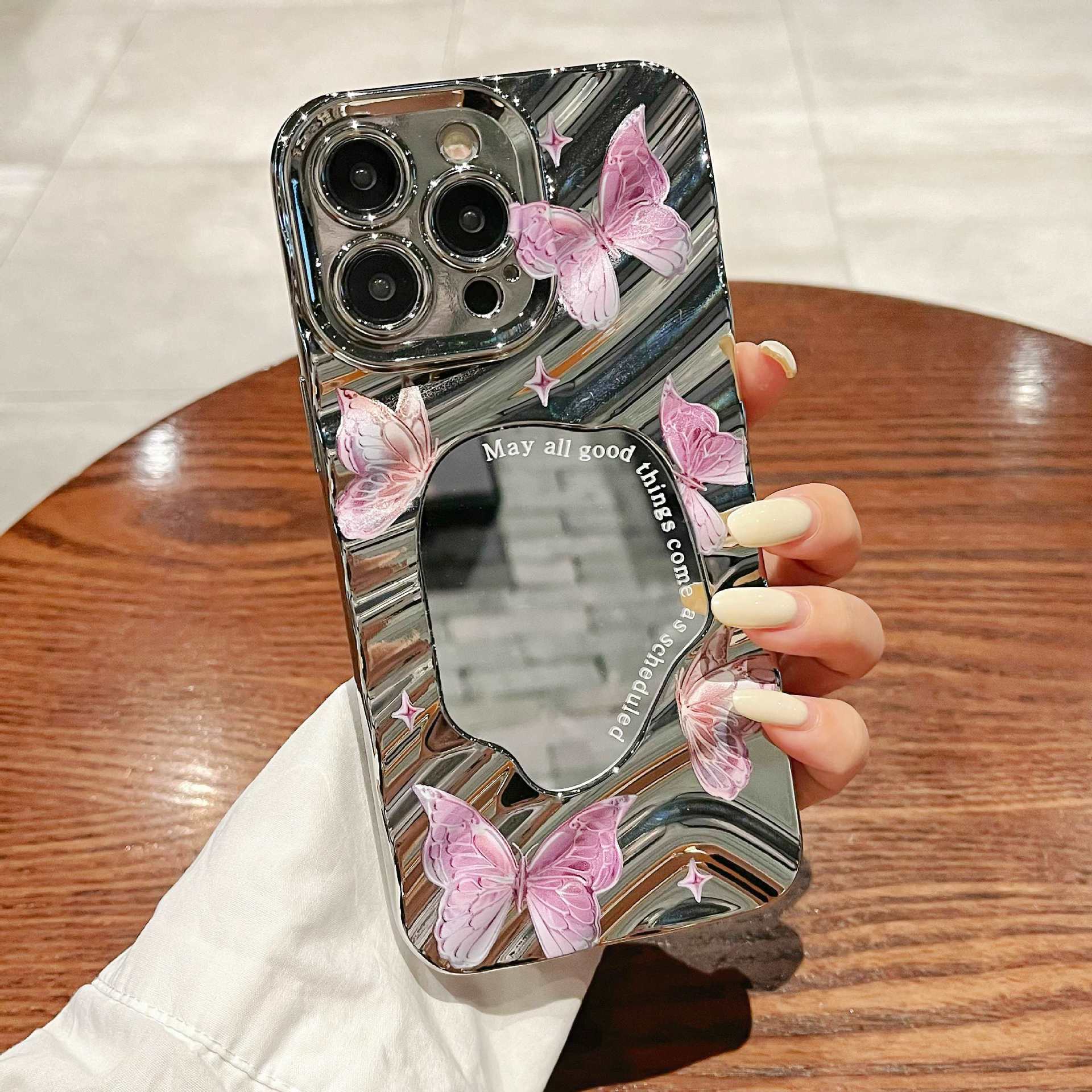 Premium sense applies to iphone16 purple butterfly mobile phone case ins apple 15 electroplated mirror 14 protective case female