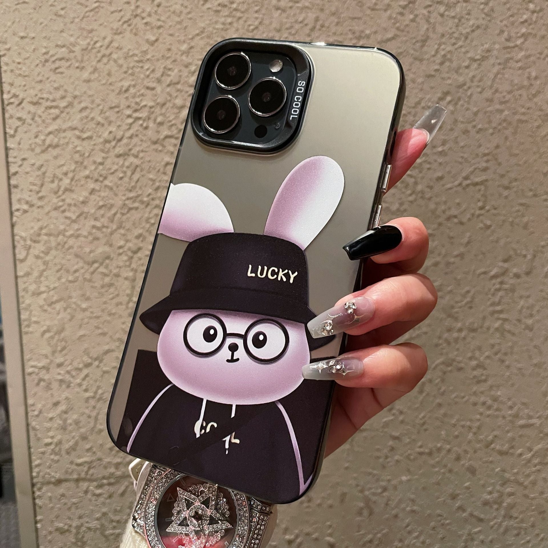 Business case for Apple 15PROMAX cartoon hard case IMD color silver anti-drop iPhone 13 mobile phone case iPhone 16