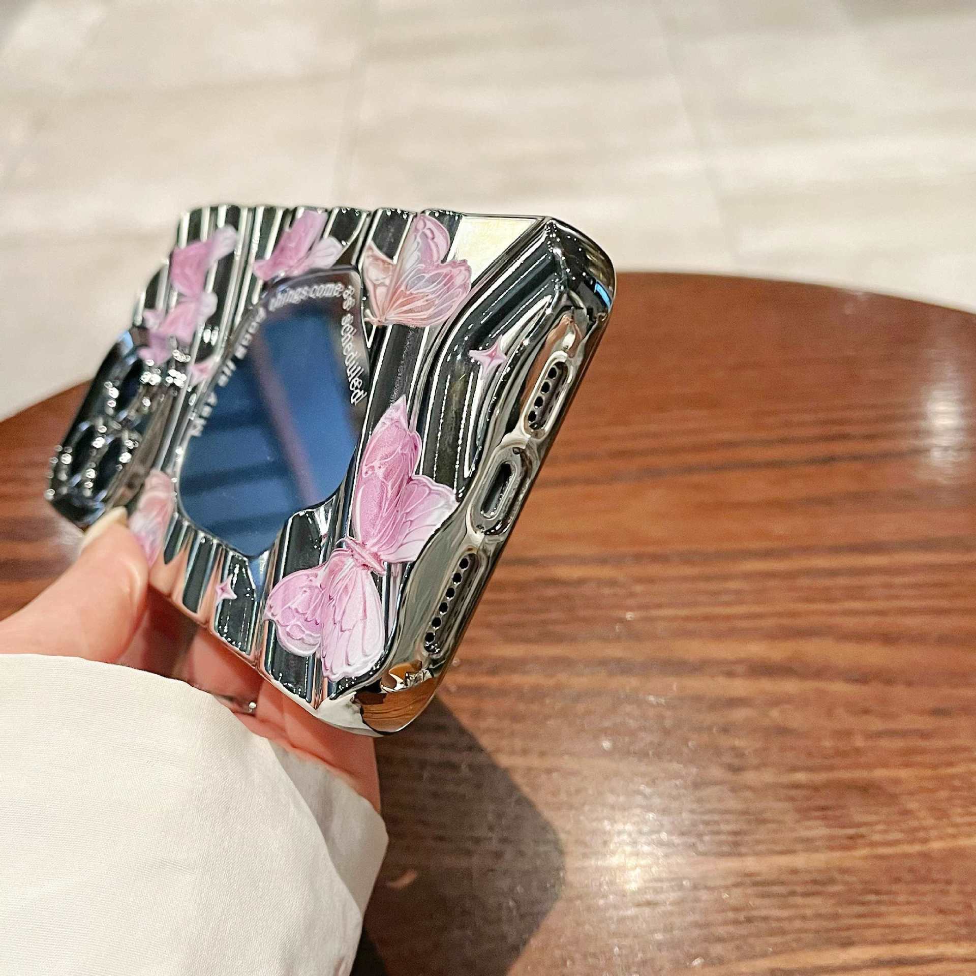 Premium sense applies to iphone16 purple butterfly mobile phone case ins apple 15 electroplated mirror 14 protective case female