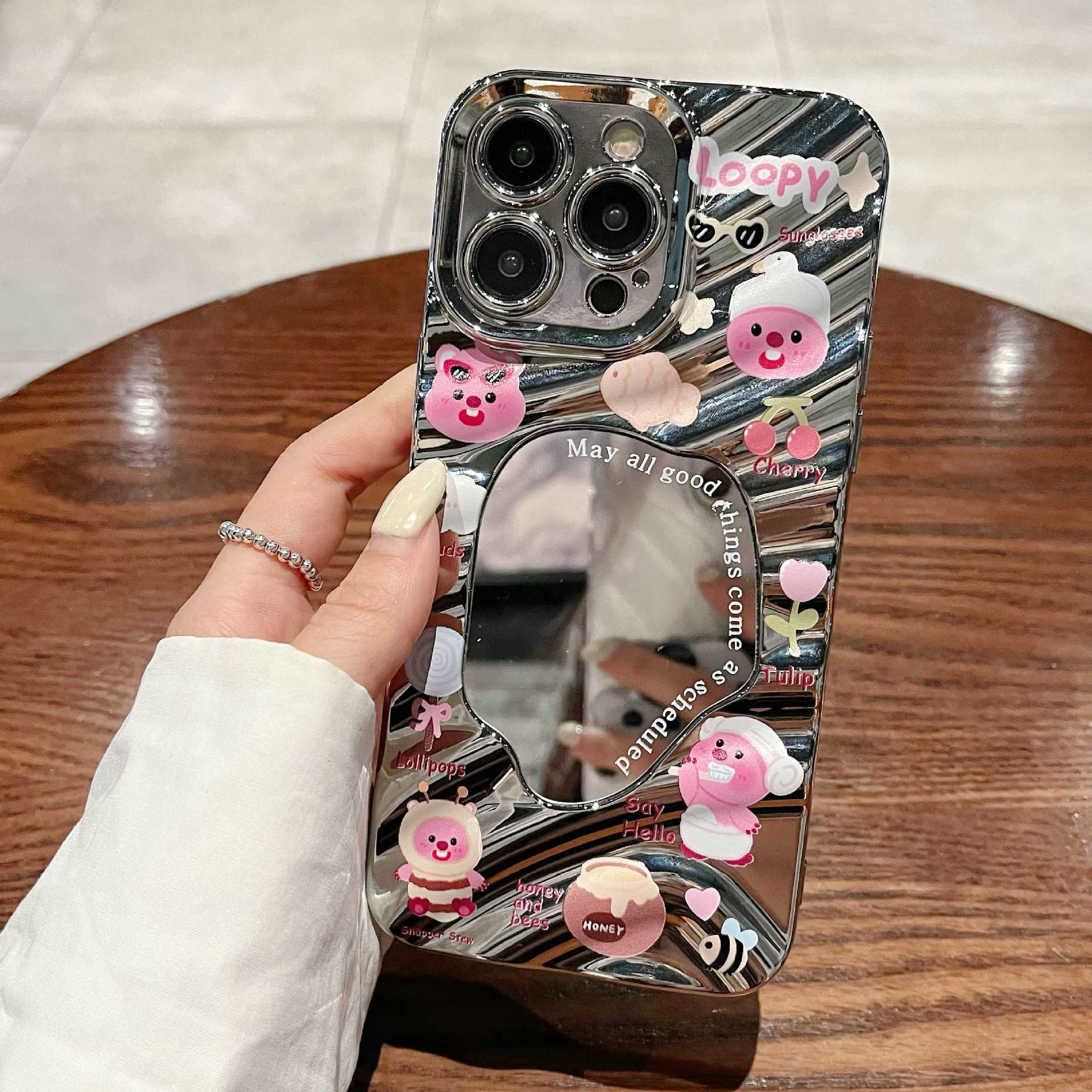 Wave mirror for iphone16 electroplated mobile phone case xr cute beaver apple 13 all-inclusive tpu protective case 7