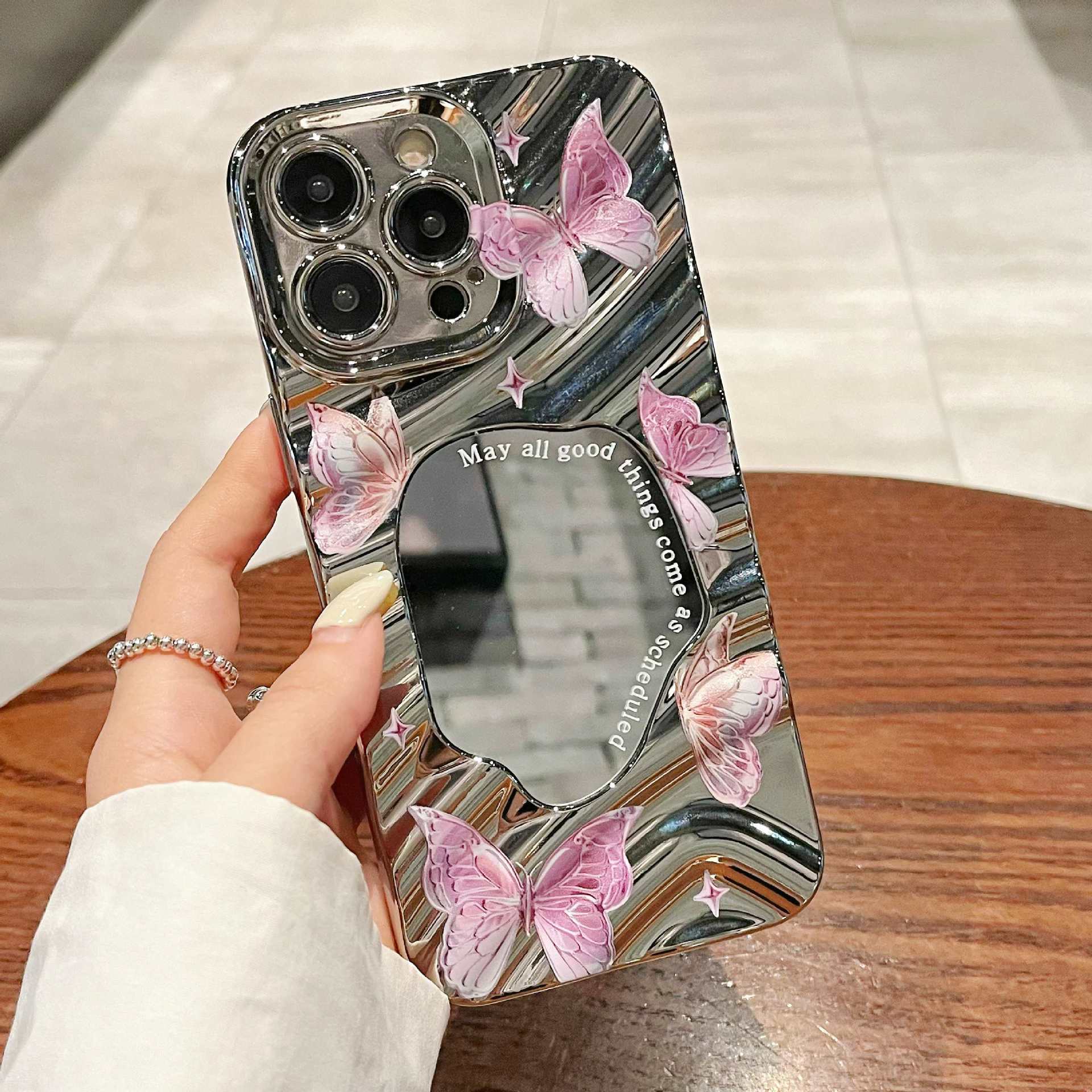 Premium sense applies to iphone16 purple butterfly mobile phone case ins apple 15 electroplated mirror 14 protective case female