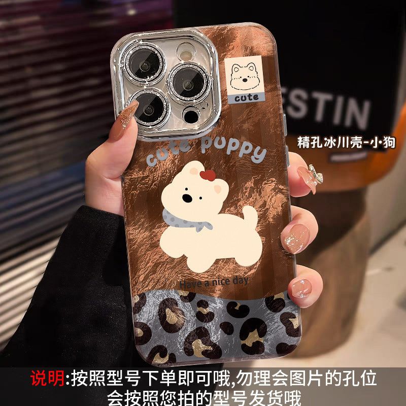 Cute puppy bracelet iPhone12 for iPhone16 Pro mobile phone case iPhone15 leopard print glacier pattern iPhone14 splicing 13 lens film X