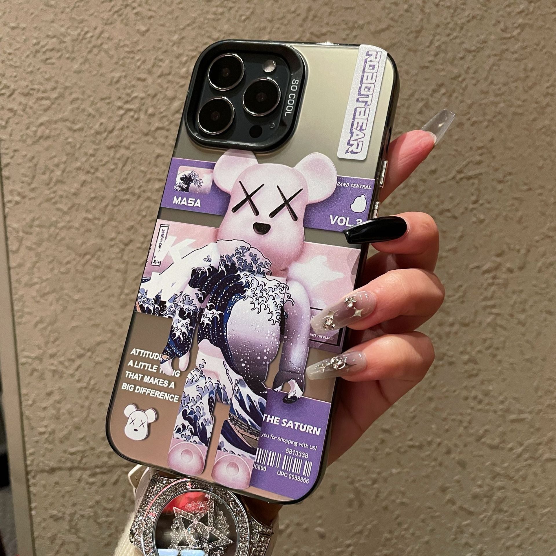 Business case for Apple 15PROMAX cartoon hard case IMD color silver anti-drop iPhone 13 mobile phone case iPhone 16