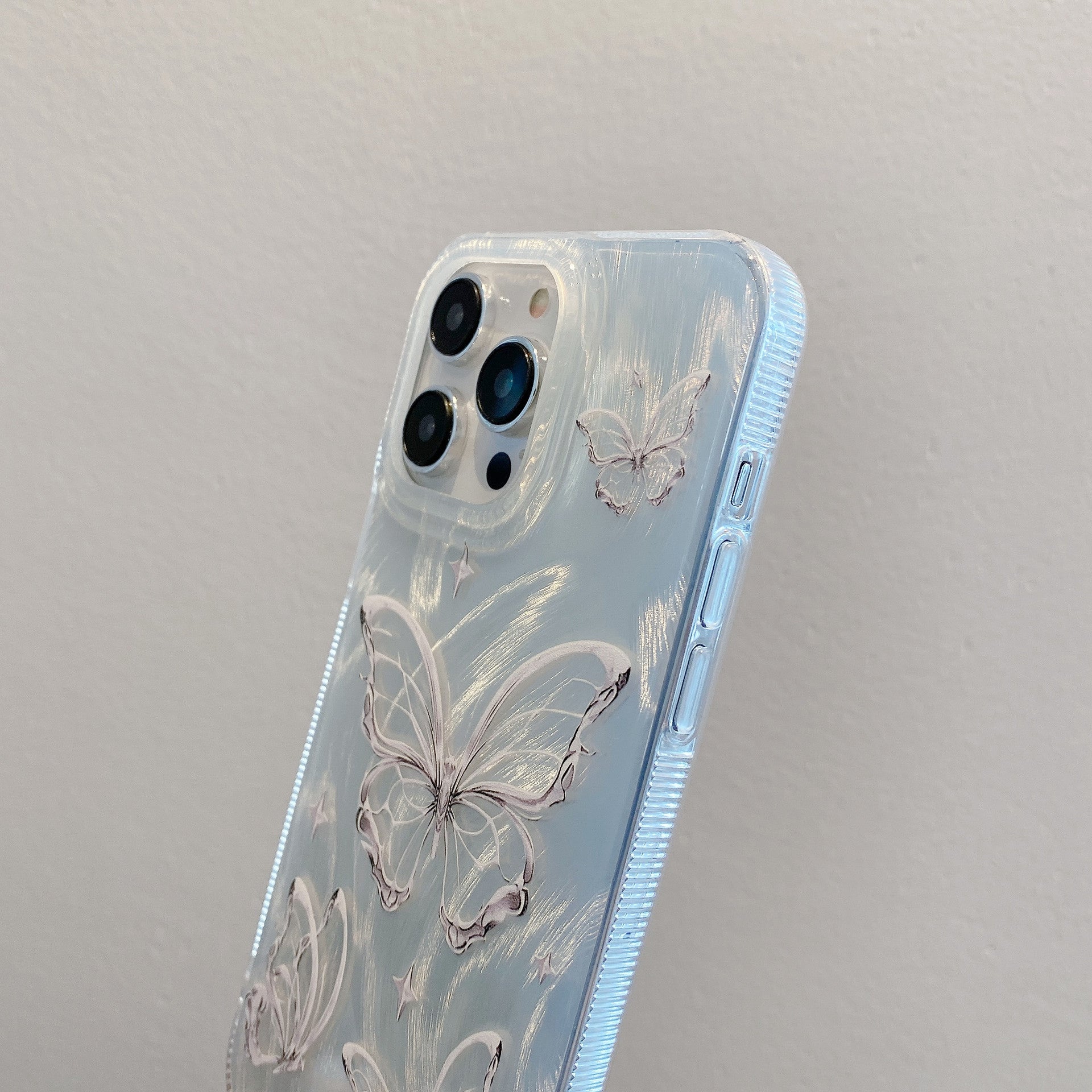 Applicable to iPhone15 Premium Feather Shell Apple 16 Butterfly Pearl Chain Apple 11 Silver Hard Shell Protective Case