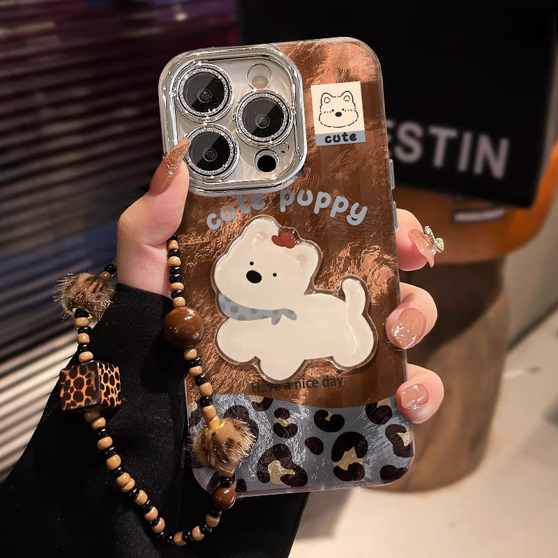 Cute puppy bracelet iPhone12 for iPhone16 Pro mobile phone case iPhone15 leopard print glacier pattern iPhone14 splicing 13 lens film X