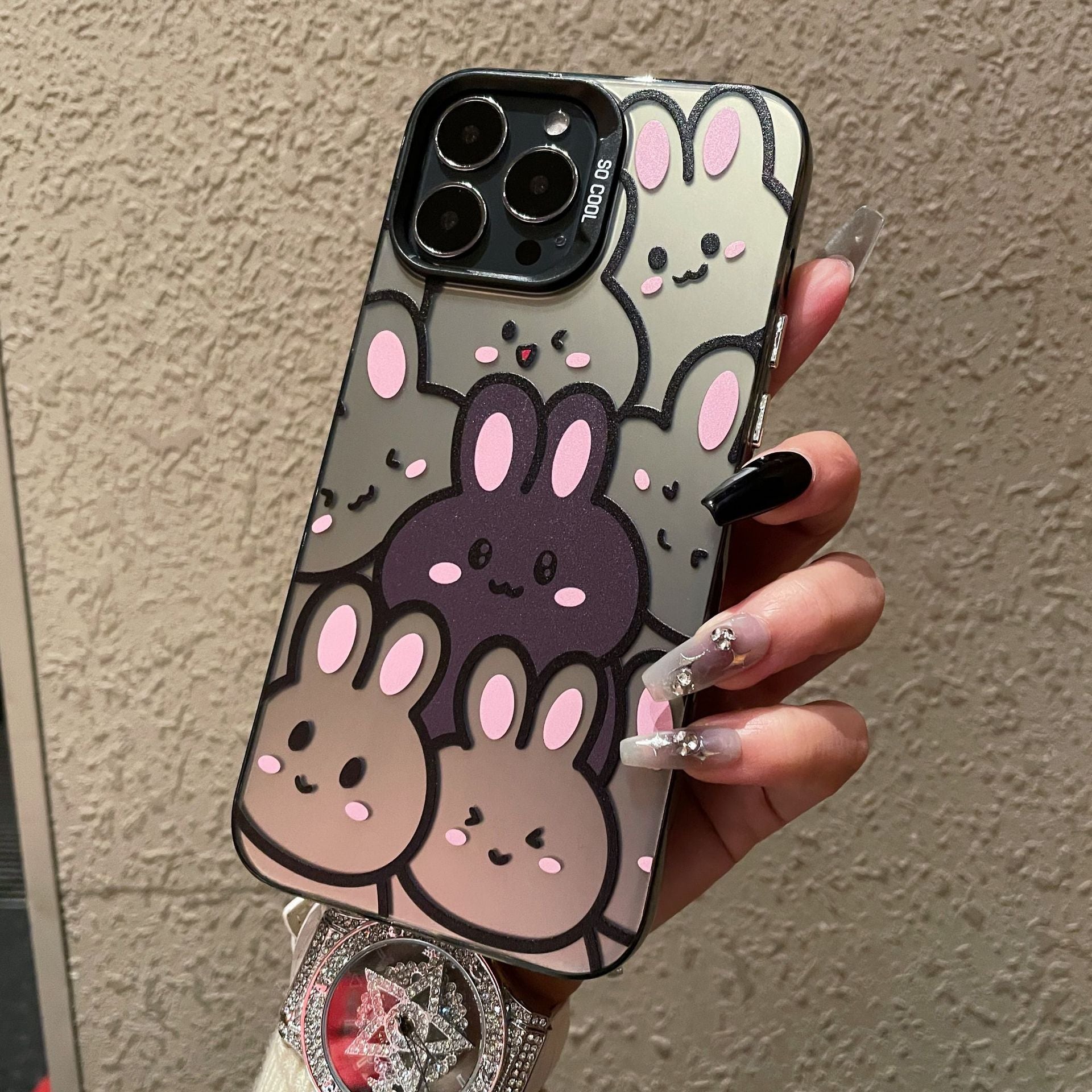 Business case for Apple 15PROMAX cartoon hard case IMD color silver anti-drop iPhone 13 mobile phone case iPhone 16