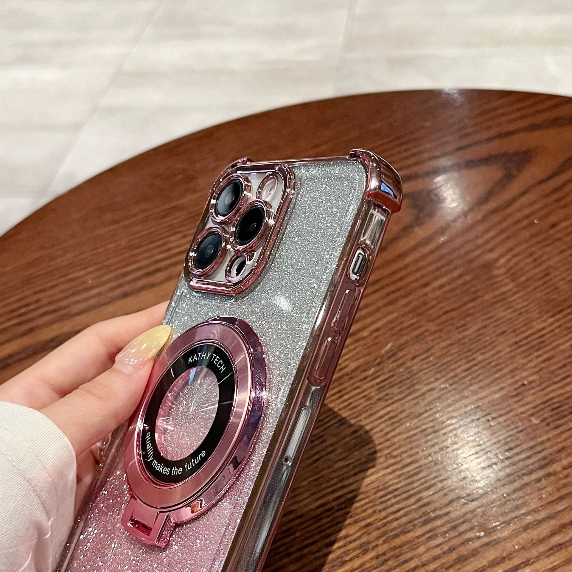 iPhone16 electroplated four-corner anti-drop mobile phone case magnetic suction bracket is suitable for Apple 15 gradual change glitter protective cover 13
